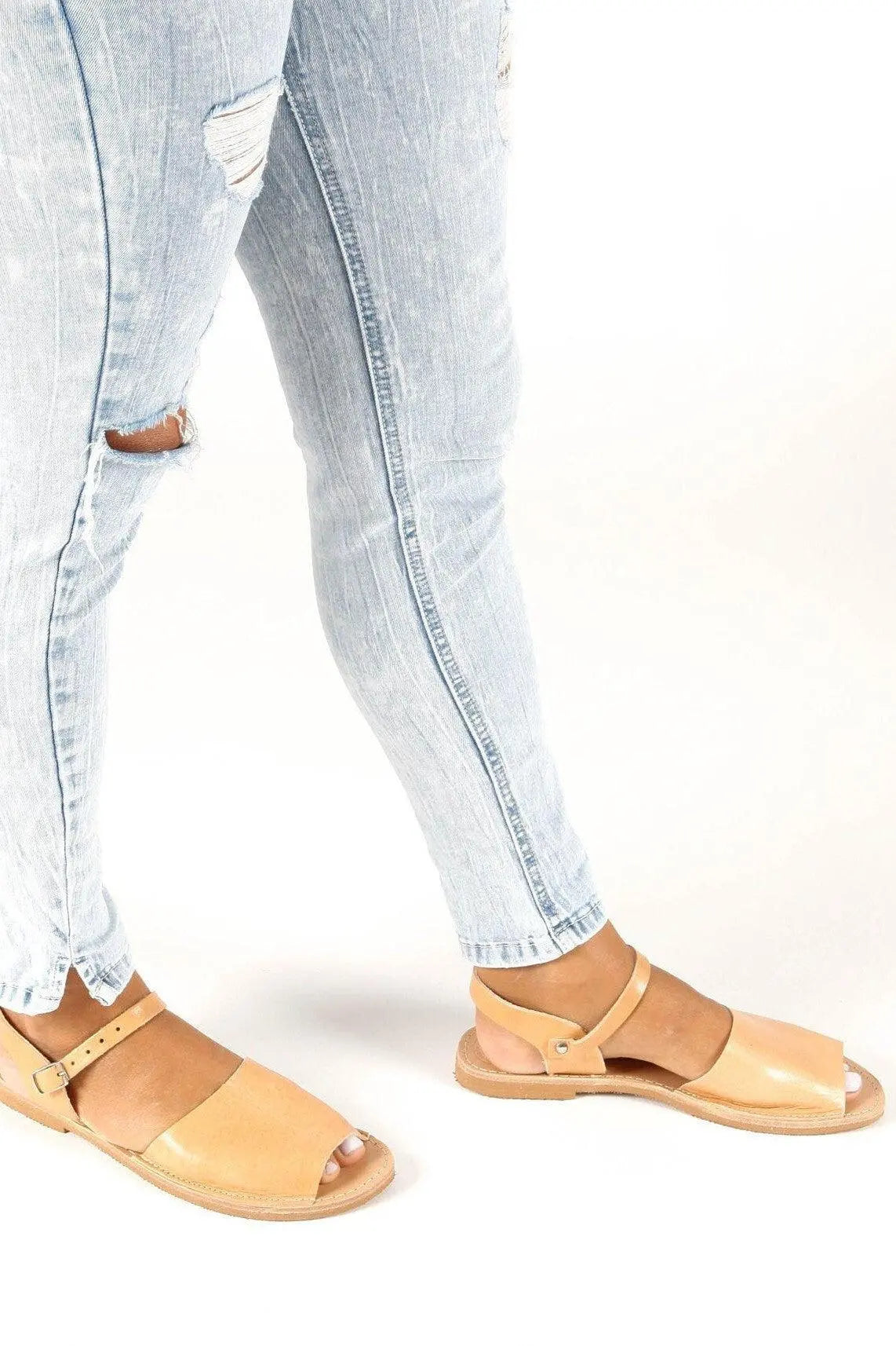 CLEO Natural, Griechische Sandalen, Womens Greek Sandals, Leather Summer mules, Sandales cuir, Flat Slingbacks