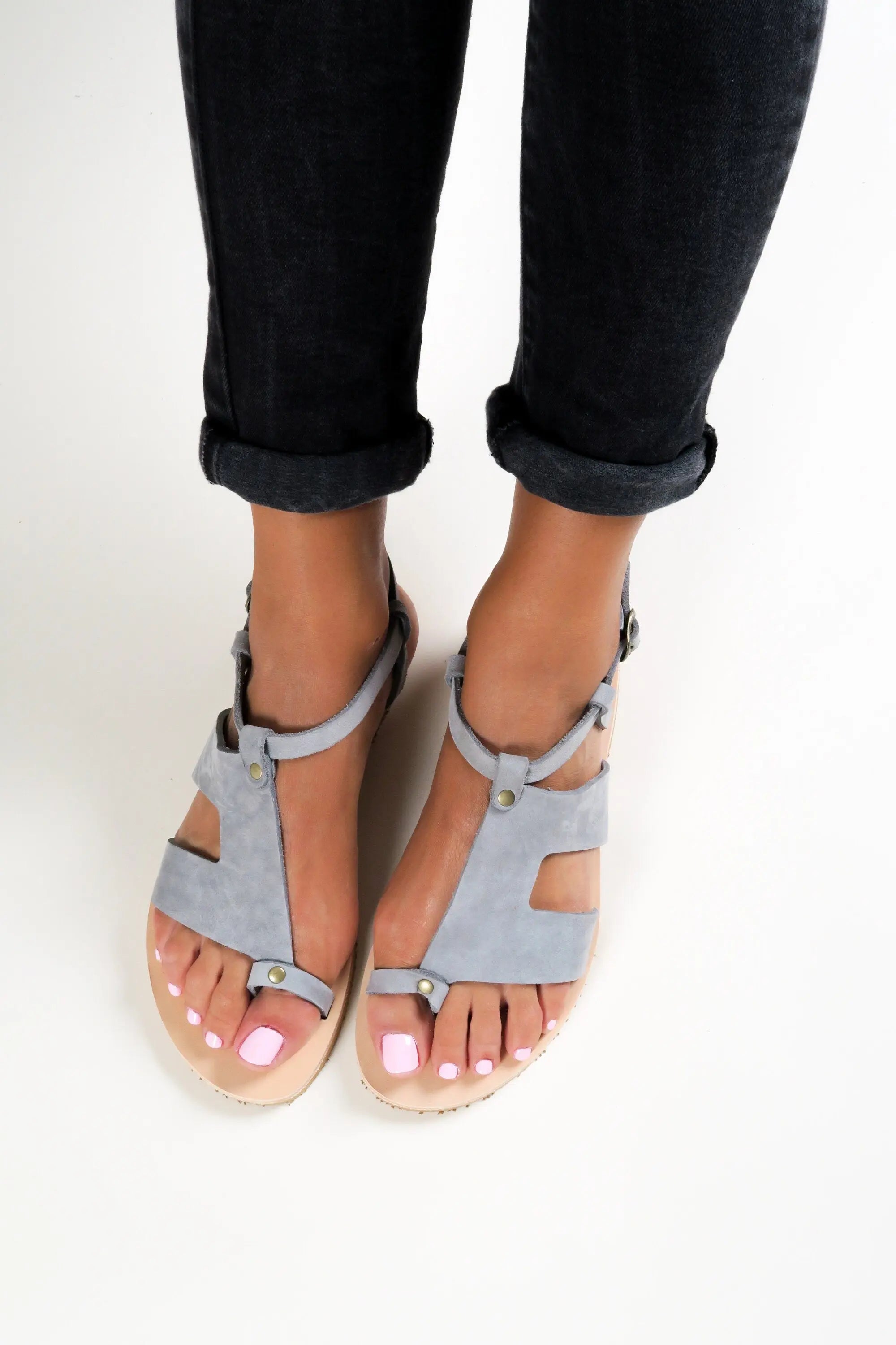 Ancient Greek Sandals Women Ankle Strap Sandals Grey Leather Sandals Summer, Sandales Grecques plates, Griechische Sandalen DELOS