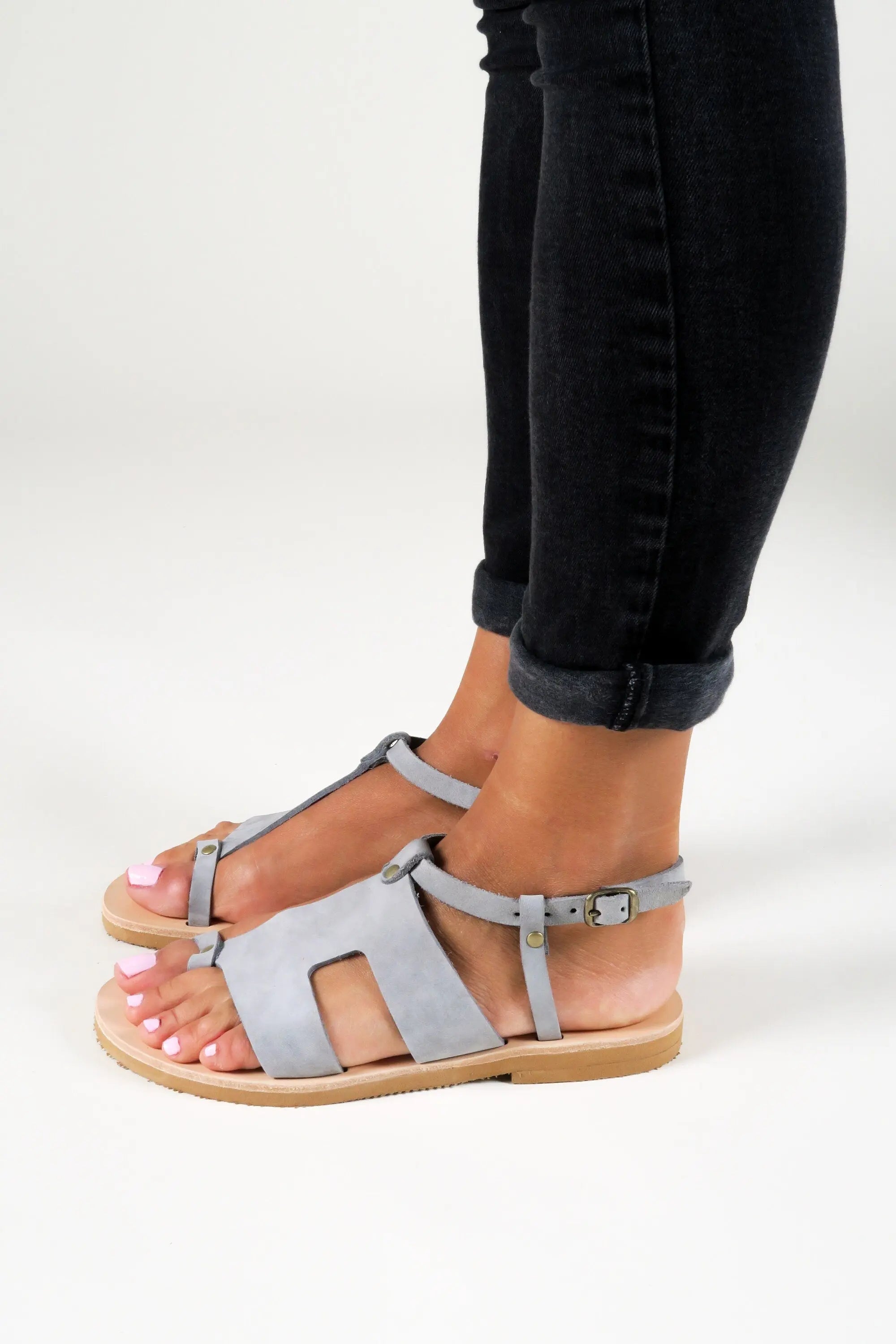 Ancient Greek Sandals Women Ankle Strap Sandals Grey Leather Sandals Summer, Sandales Grecques plates, Griechische Sandalen DELOS