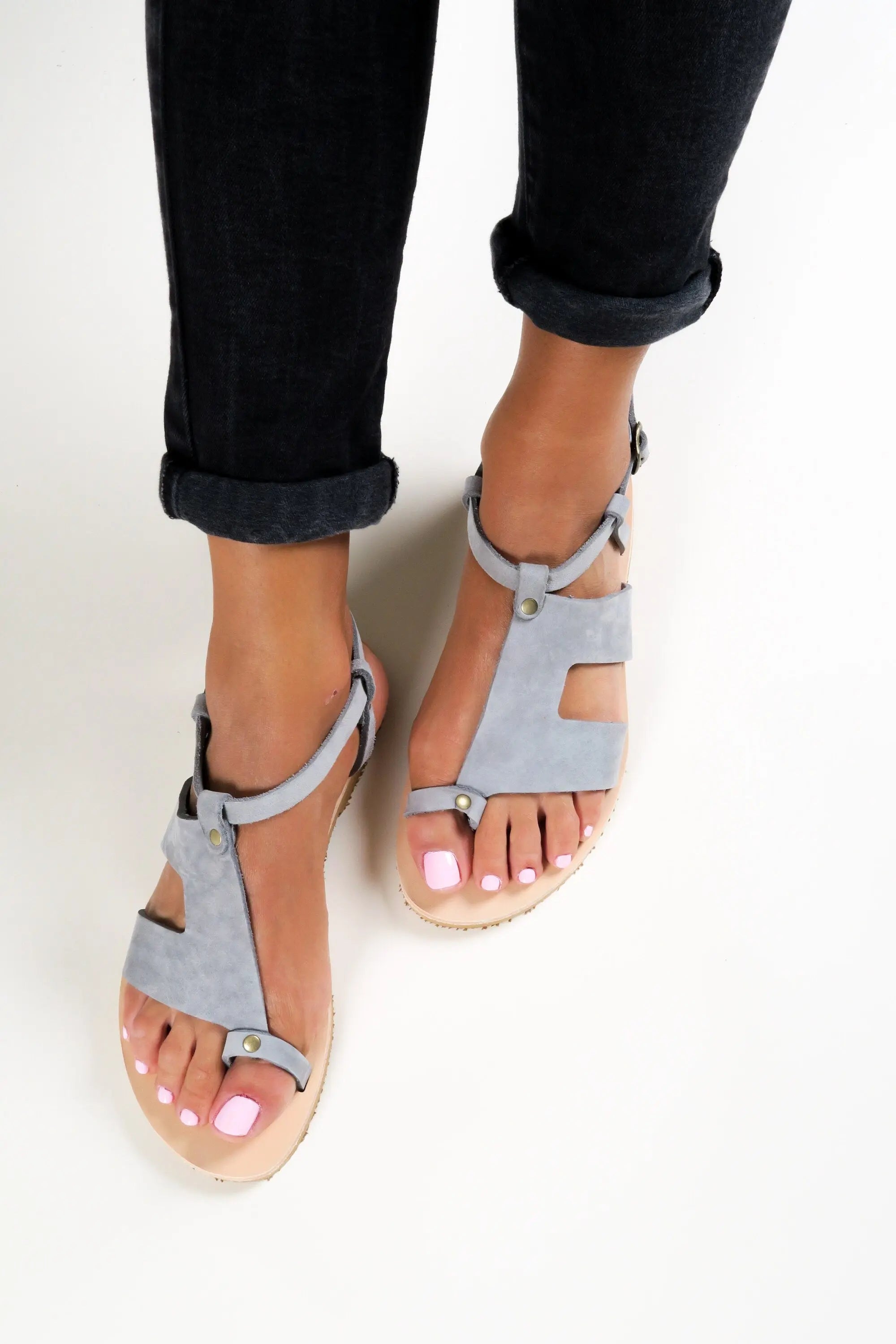 Ancient Greek Sandals Women Ankle Strap Sandals Grey Leather Sandals Summer, Sandales Grecques plates, Griechische Sandalen DELOS