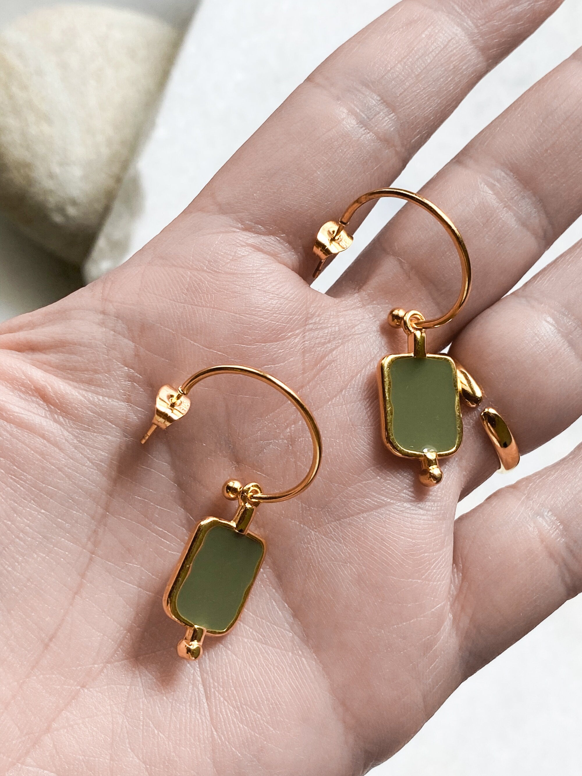 Gift for Her Gold Dangle Earrings Golden Hoops with Charms khaki Earrings Boho Hoop Earrings Ethnic KASSANDRA