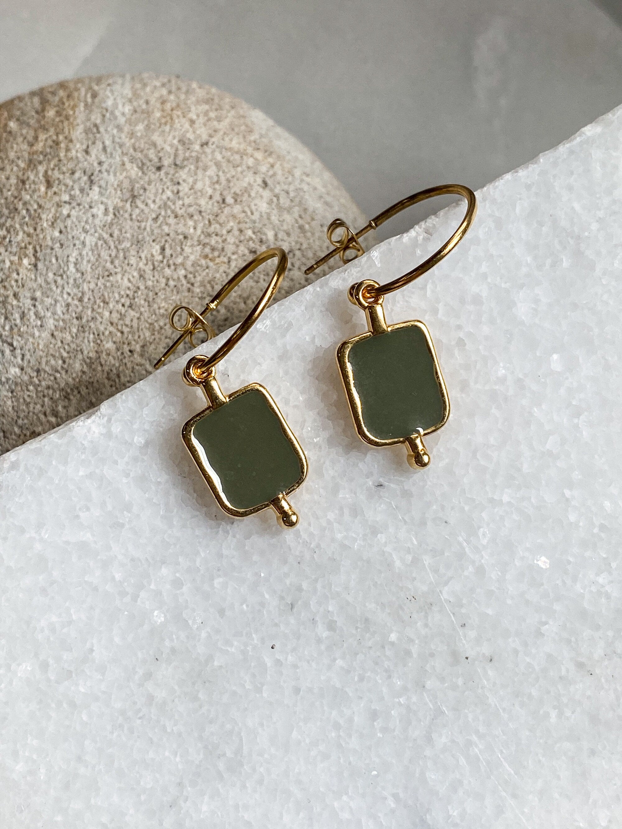 Gift for Her Gold Dangle Earrings Golden Hoops with Charms khaki Earrings Boho Hoop Earrings Ethnic KASSANDRA