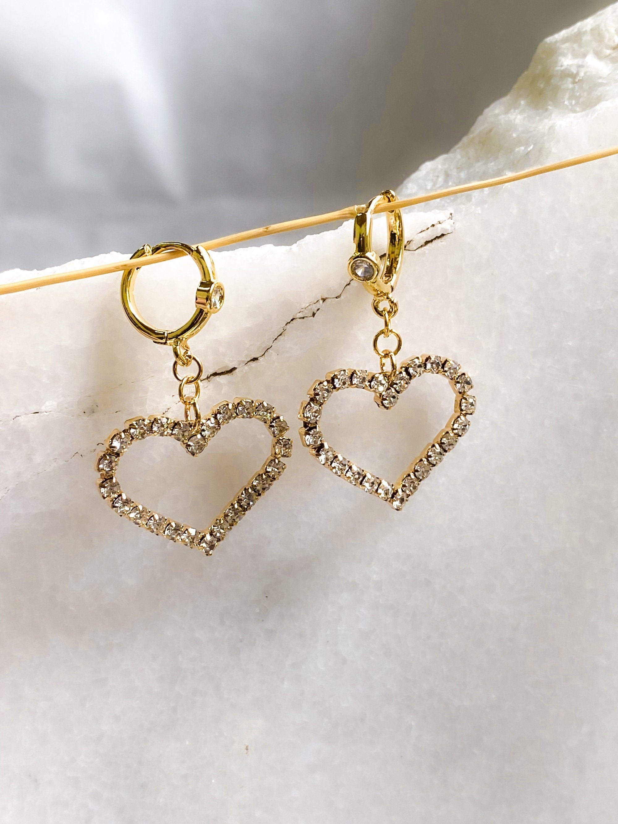 Large Heart Earrings Y2k Aesthetic Gold Huggie Hoop Earrings Big Crystal Earrings Y2K Vintage Style Valentine Gift for Her