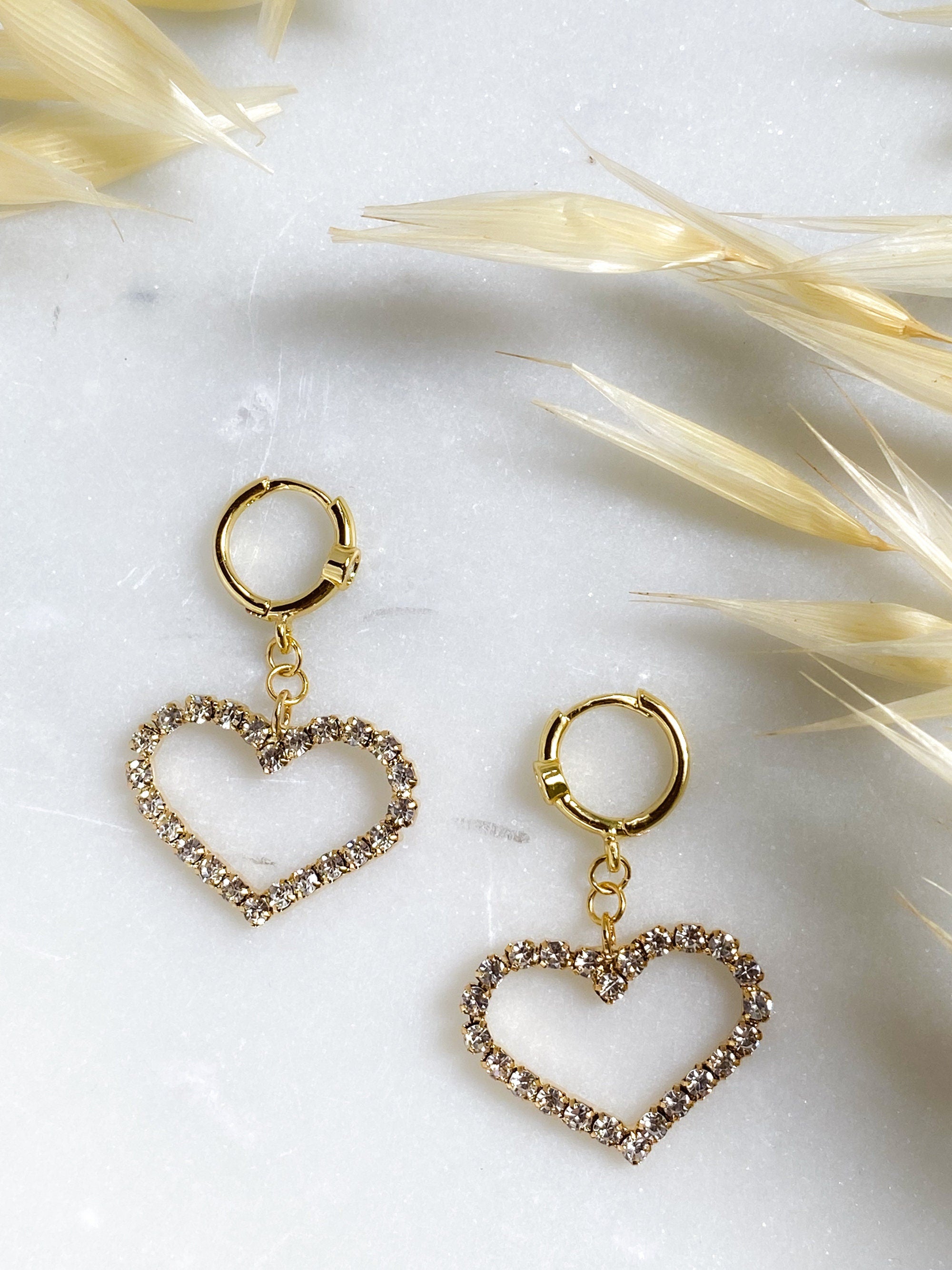 Large Heart Earrings Y2k Aesthetic Gold Huggie Hoop Earrings Big Crystal Earrings Y2K Vintage Style Valentine Gift for Her