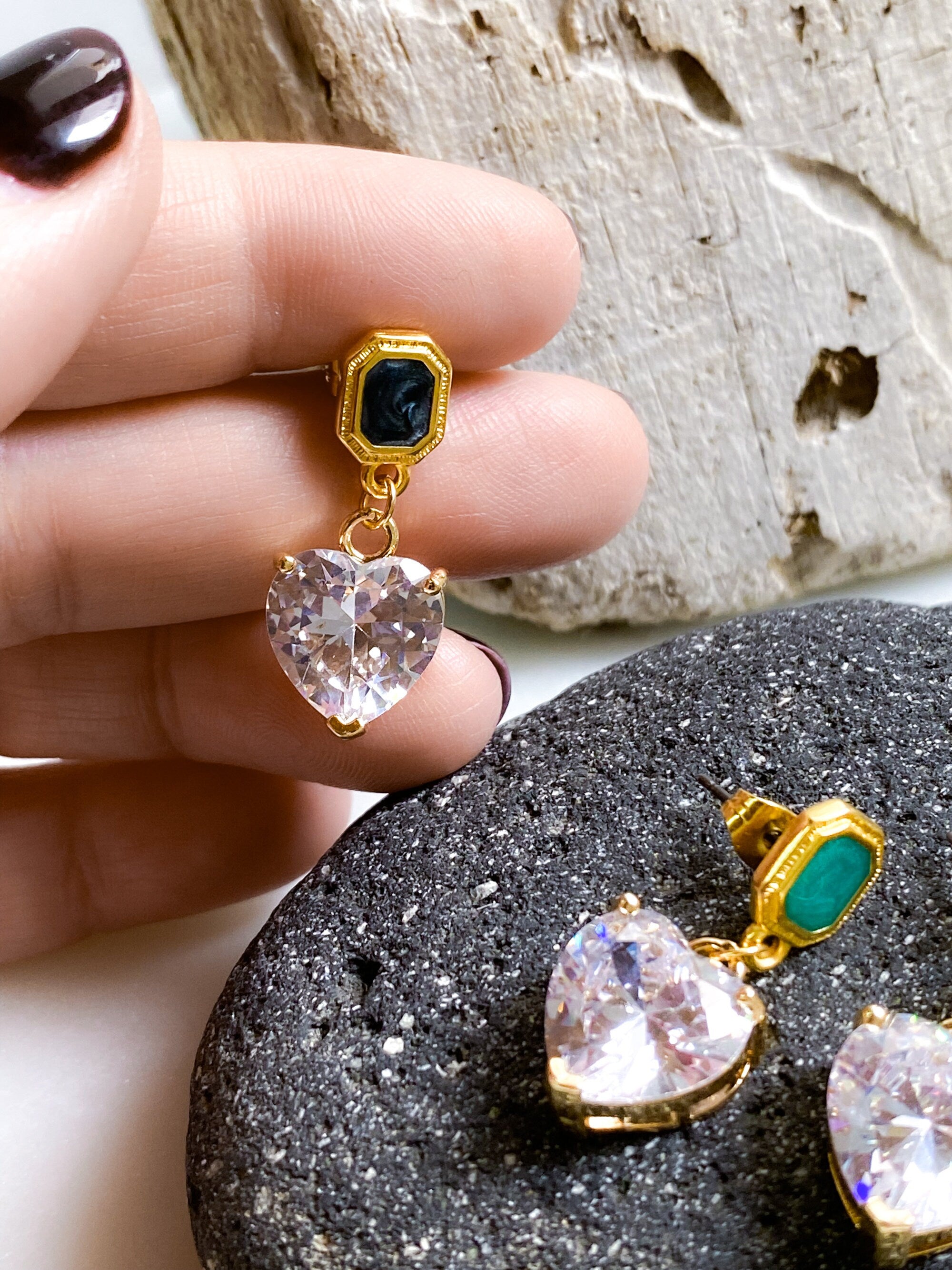 Crystal Heart Earrings Retro Style Heart Earrings Dangle Earrings Vintage Style Saint Valentine Gift for Her Zircon Heart Earrings