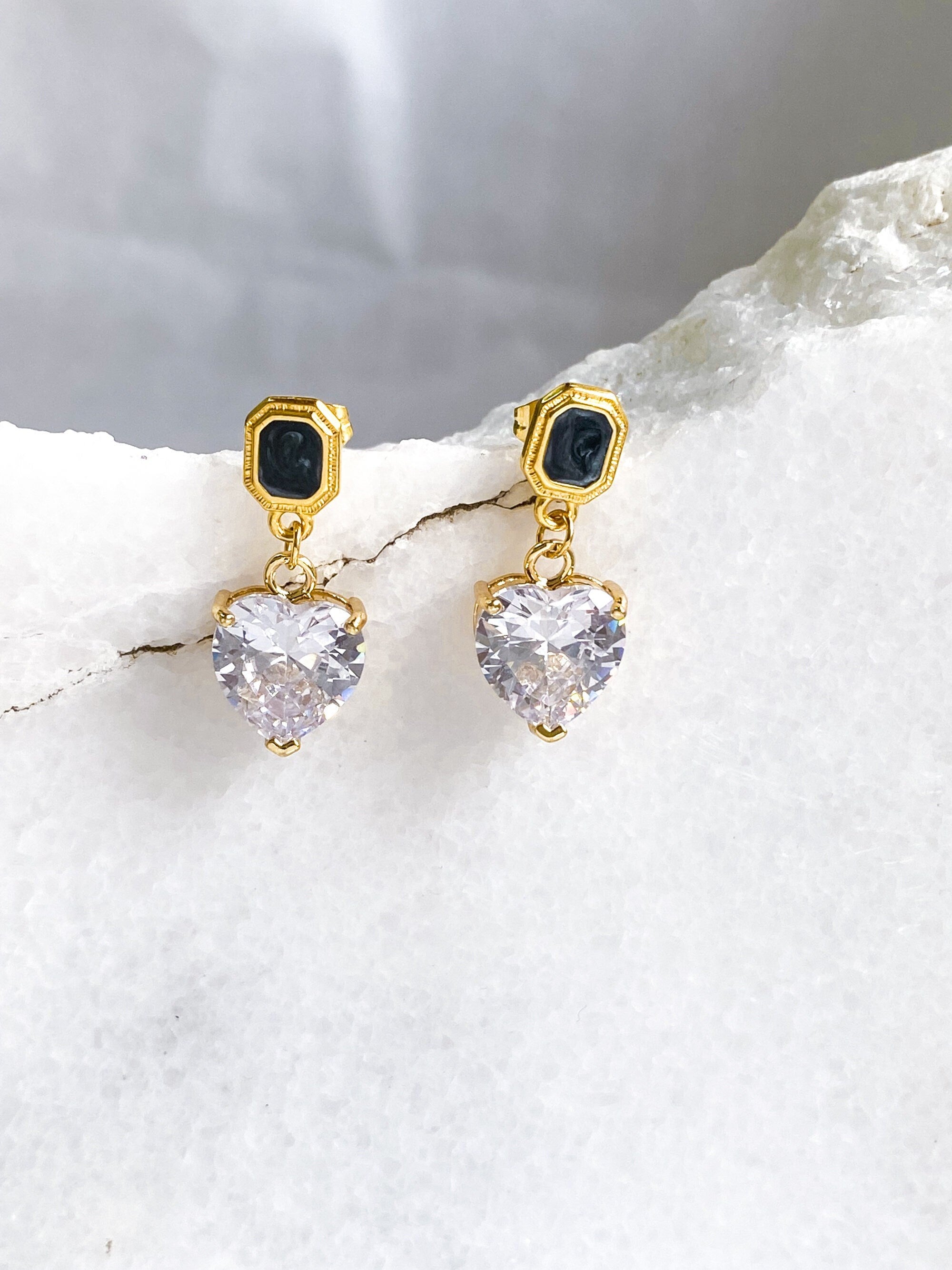 Crystal Heart Earrings Retro Style Heart Earrings Dangle Earrings Vintage Style Saint Valentine Gift for Her Zircon Heart Earrings