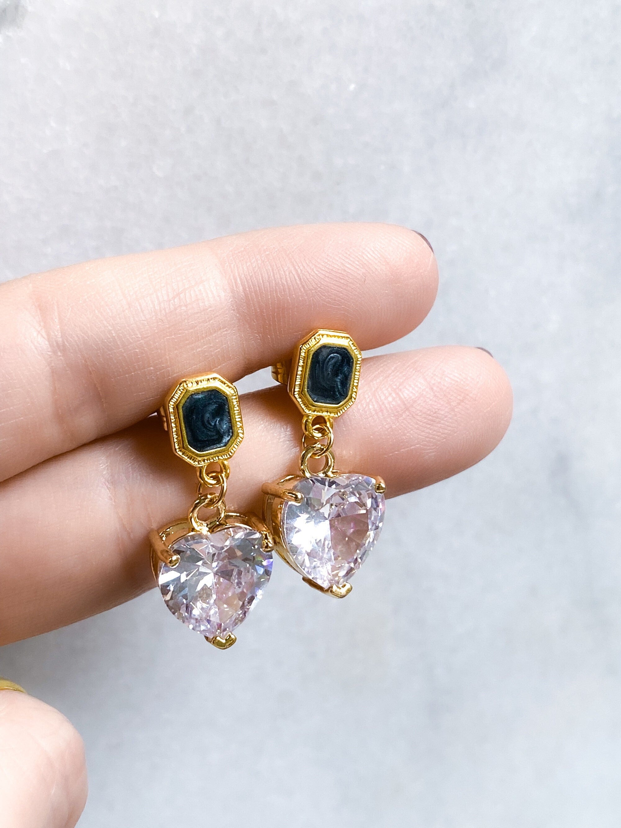Crystal Heart Earrings Retro Style Heart Earrings Dangle Earrings Vintage Style Saint Valentine Gift for Her Zircon Heart Earrings