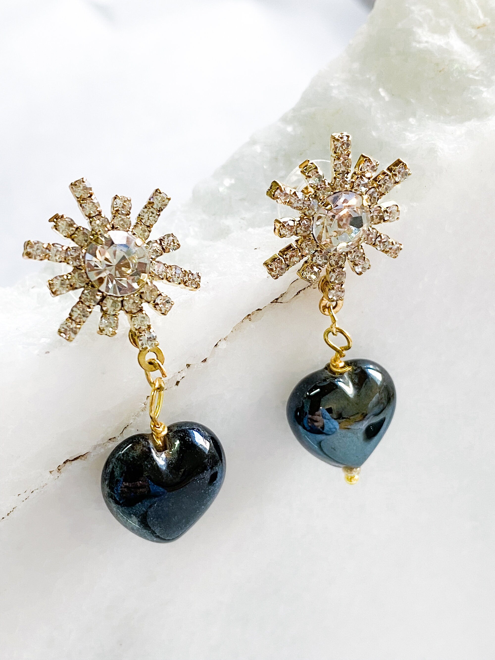 Crystal Black Heart Earrings Y2K Heart Earrings Big Heart Earrings Chunky Star Earrings Vintage style Saint Valentines Gift for Her