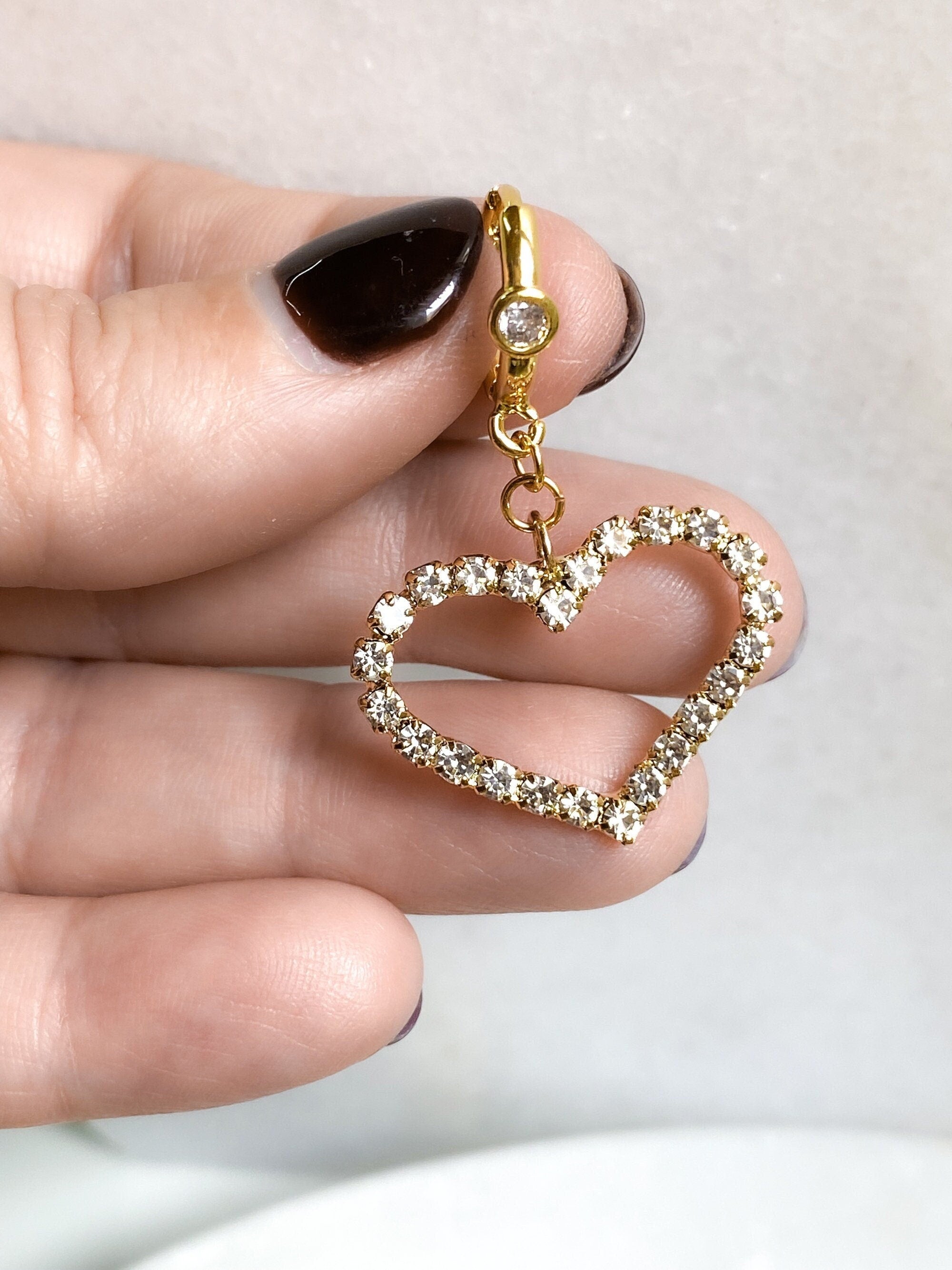 Large Heart Earrings Y2k Aesthetic Gold Huggie Hoop Earrings Big Crystal Earrings Y2K Vintage Style Valentine Gift for Her