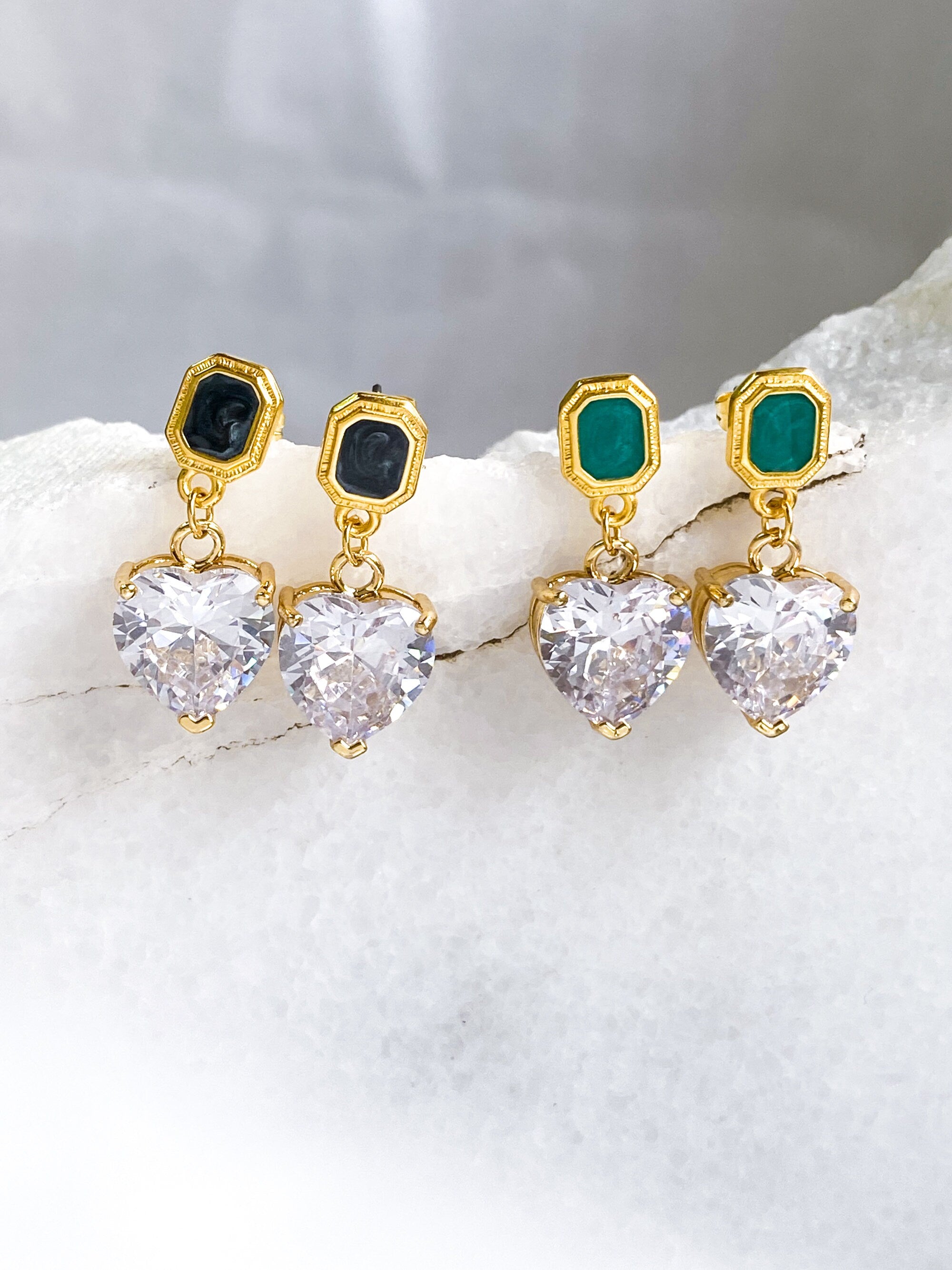 Crystal Heart Earrings Retro Style Heart Earrings Dangle Earrings Vintage Style Saint Valentine Gift for Her Zircon Heart Earrings