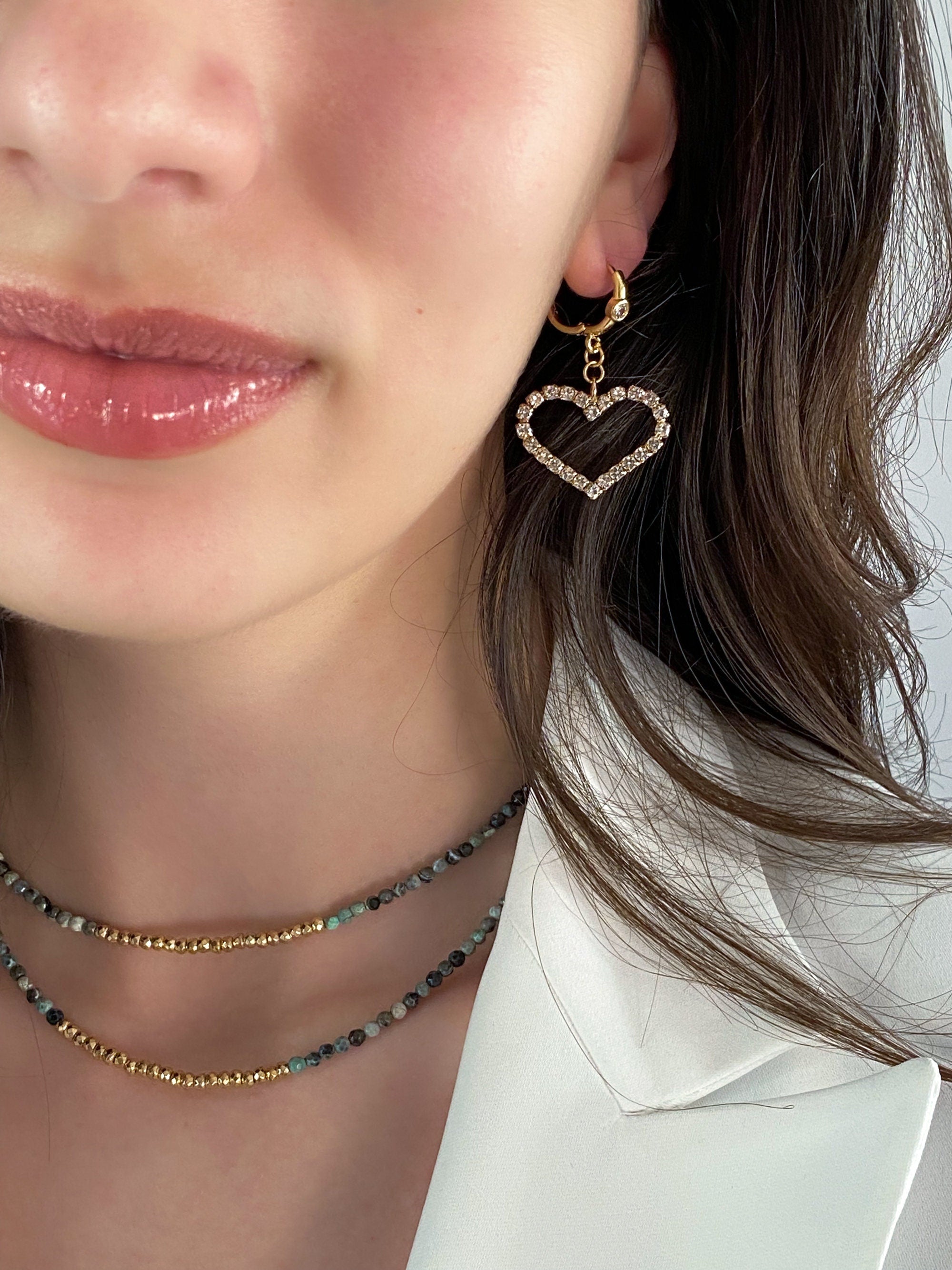 Large Heart Earrings Y2k Aesthetic Gold Huggie Hoop Earrings Big Crystal Earrings Y2K Vintage Style Valentine Gift for Her