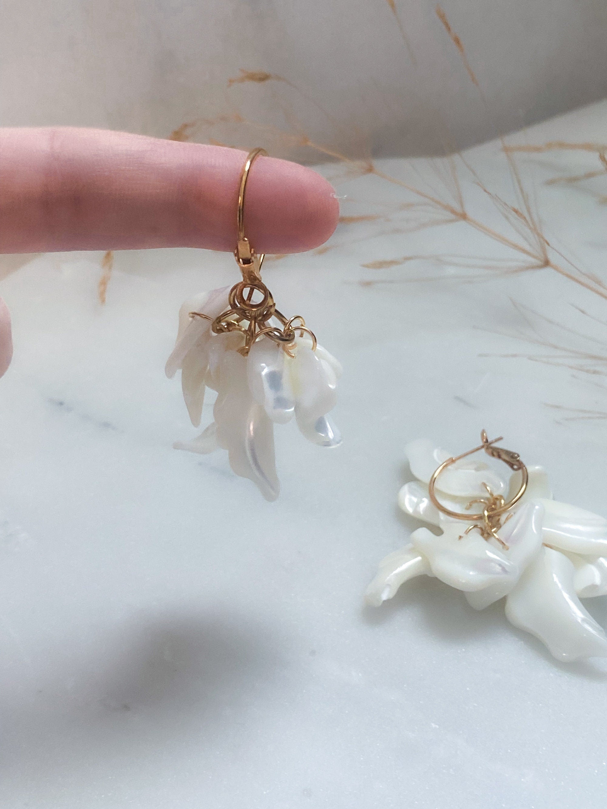 Natural Sea Shell Earrings, Mermaidcore Jewelry, Festive Summer Hoop Earrings, White Sea Flower Earrings, Gift for Her, FLORA