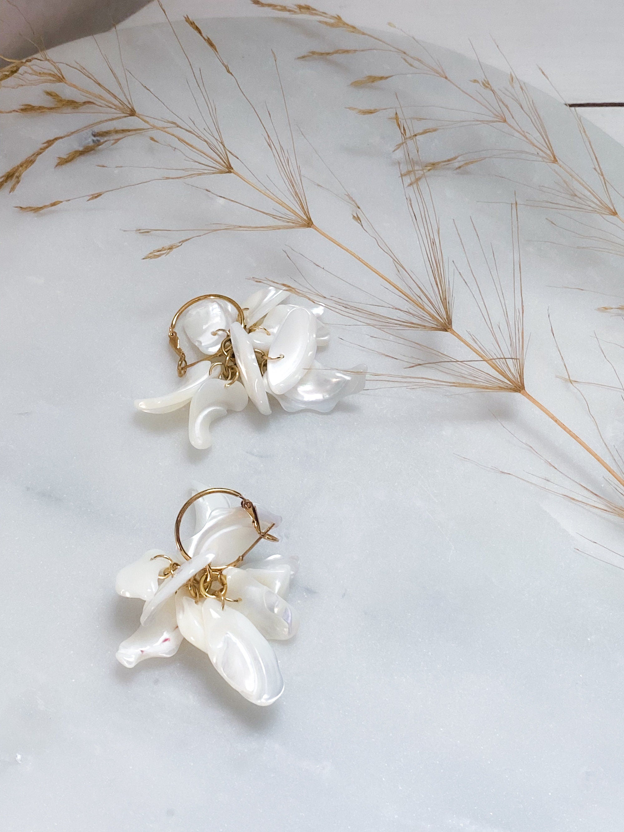 Natural Sea Shell Earrings, Mermaidcore Jewelry, Festive Summer Hoop Earrings, White Sea Flower Earrings, Gift for Her, FLORA