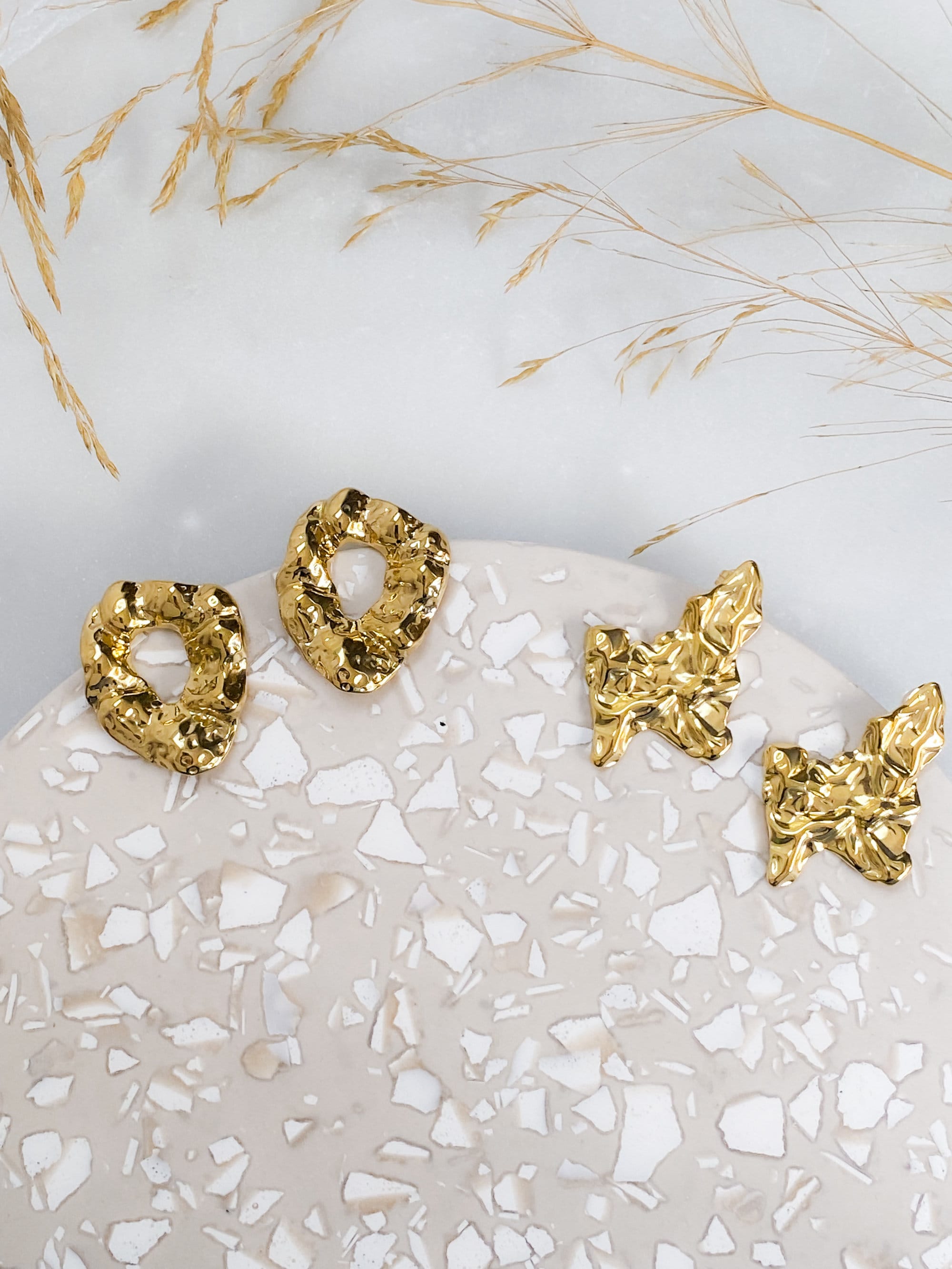 Big gold stud earrings, Irregular organic shape earrings for her, Abstract round earrings, Handmade Jewelry, Birthday gift for her, ORISIS