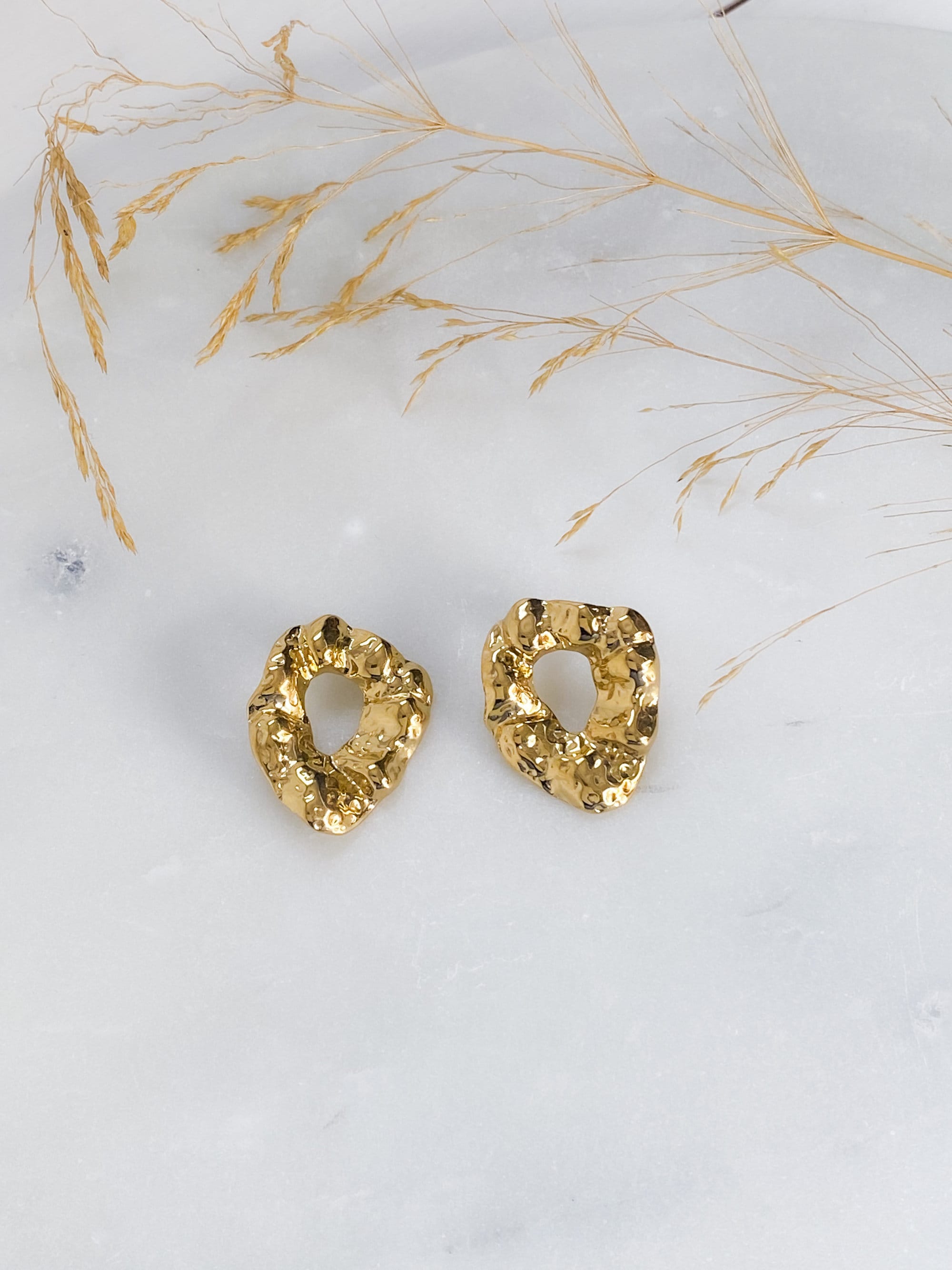 Big gold stud earrings, Irregular organic shape earrings for her, Abstract round earrings, Handmade Jewelry, Birthday gift for her, ORISIS