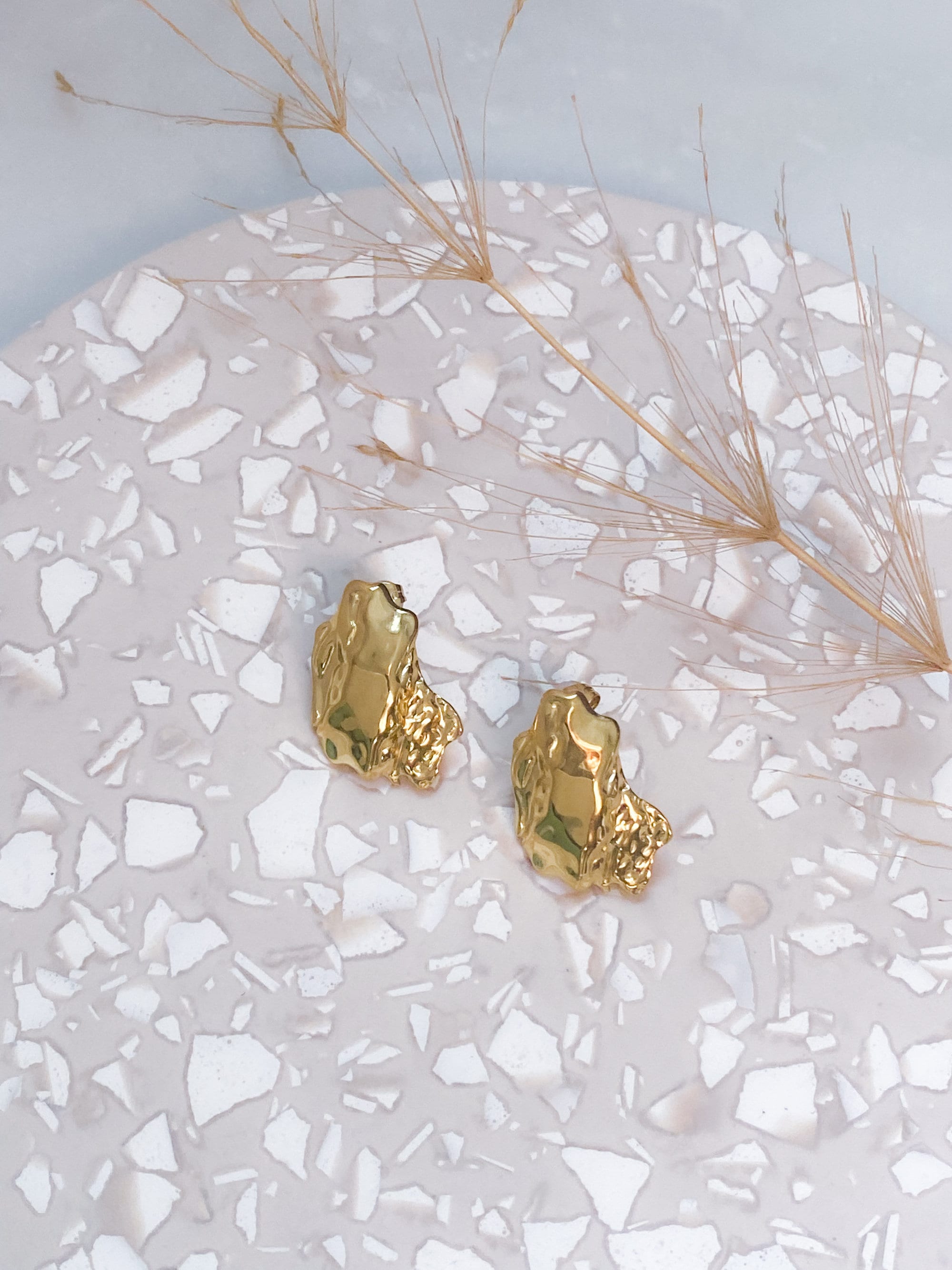 Organic gold stud earrings, Melted irregular shape earrings, Vintage style jewelry, Abstract textured earrings, Unique gift for mum, MORGAN