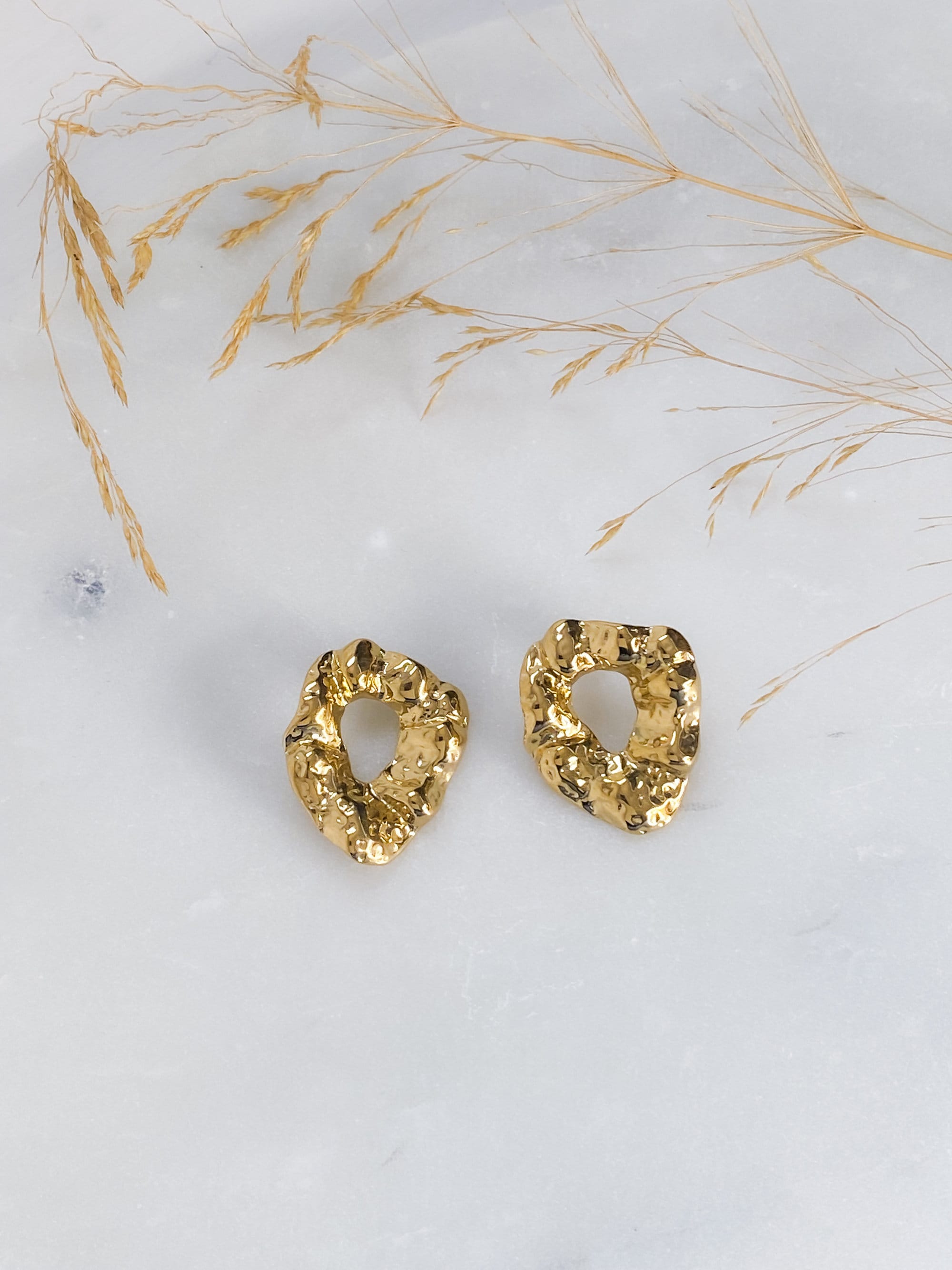 Big gold stud earrings, Irregular organic shape earrings for her, Abstract round earrings, Handmade Jewelry, Birthday gift for her, ORISIS