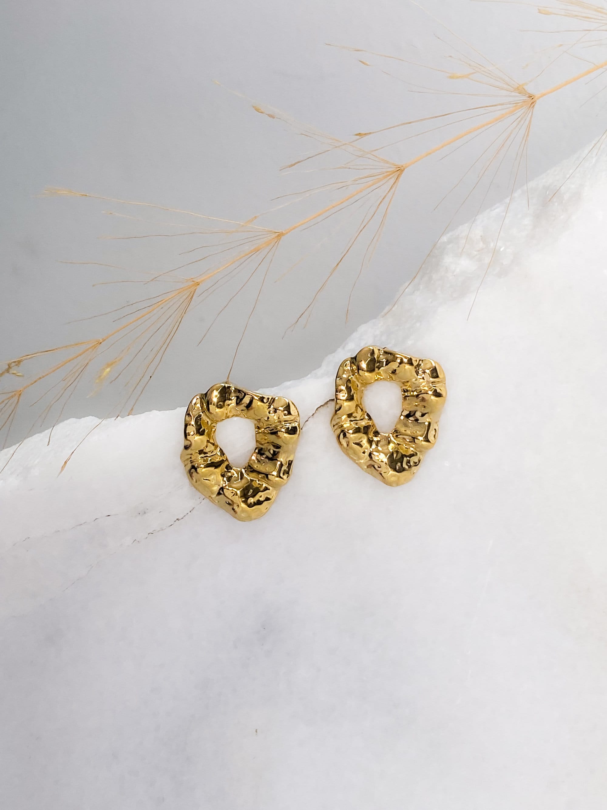 Big gold stud earrings, Irregular organic shape earrings for her, Abstract round earrings, Handmade Jewelry, Birthday gift for her, ORISIS