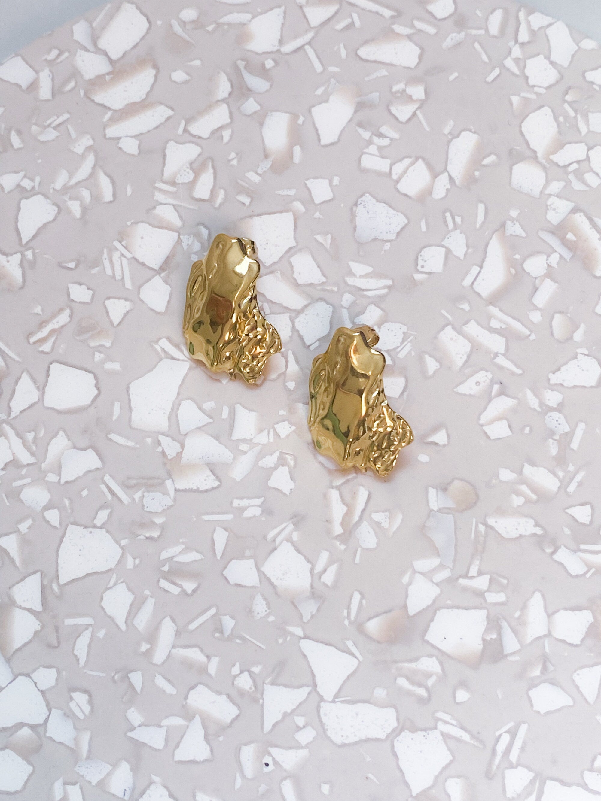 Organic gold stud earrings, Melted irregular shape earrings, Vintage style jewelry, Abstract textured earrings, Unique gift for mum, MORGAN