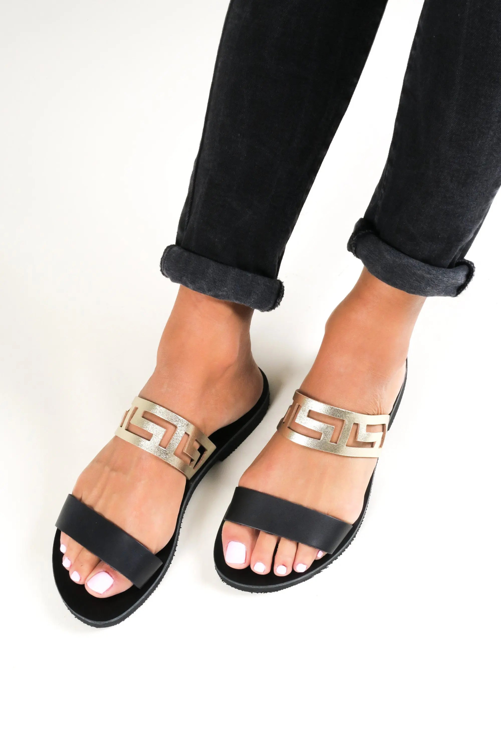 Griechische Sandalen Ancient Greek Sandals Black Leather Sandals Women Flat Shoes, Sandales Grecques plates, Sandalias Griegas, KNOSSOS
