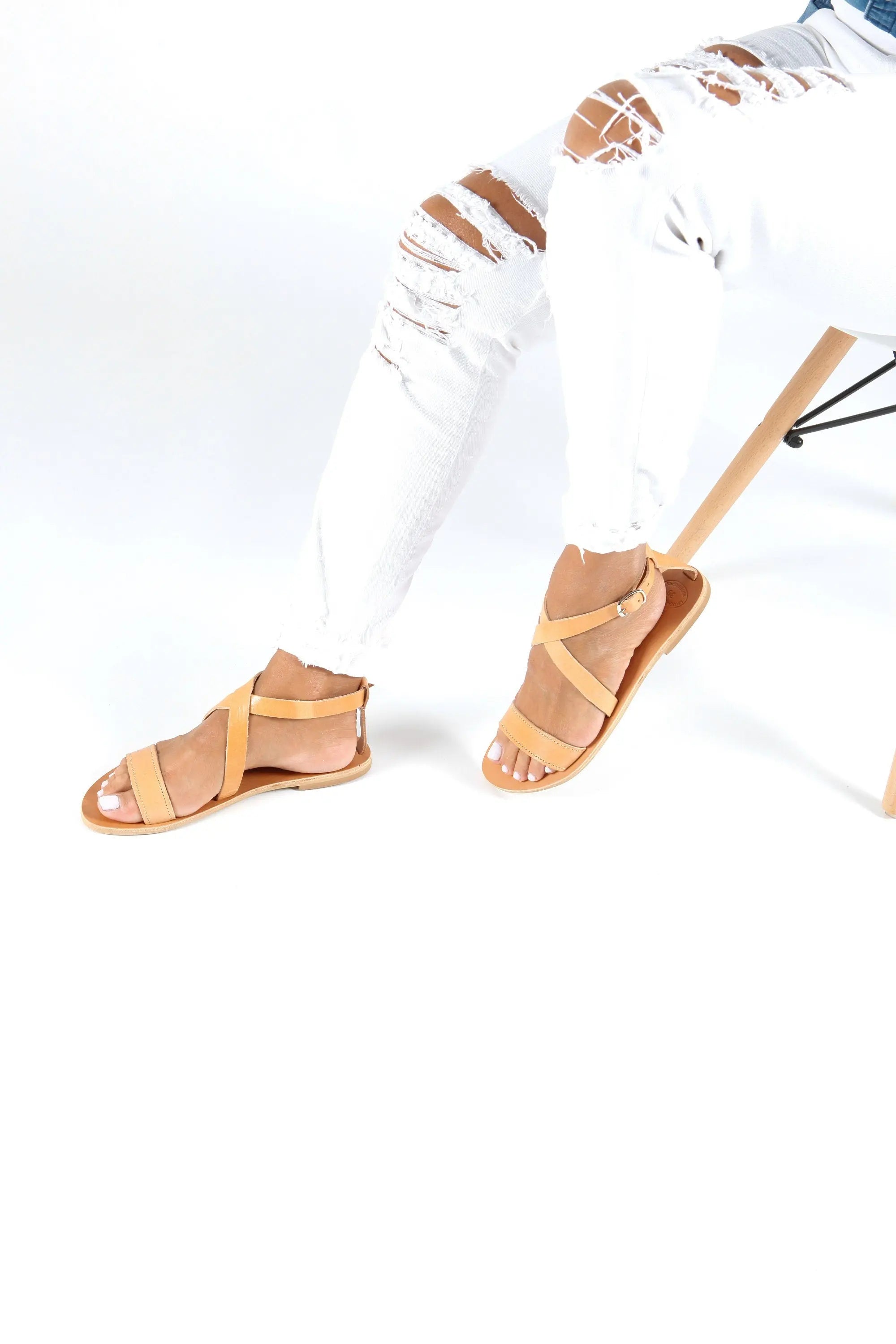 MYRTO Natural, Sandales Grecques plates, Griechische Sandalen, Greek Leather Sandals, Sandalias Griegas, Summer Flat Sandals