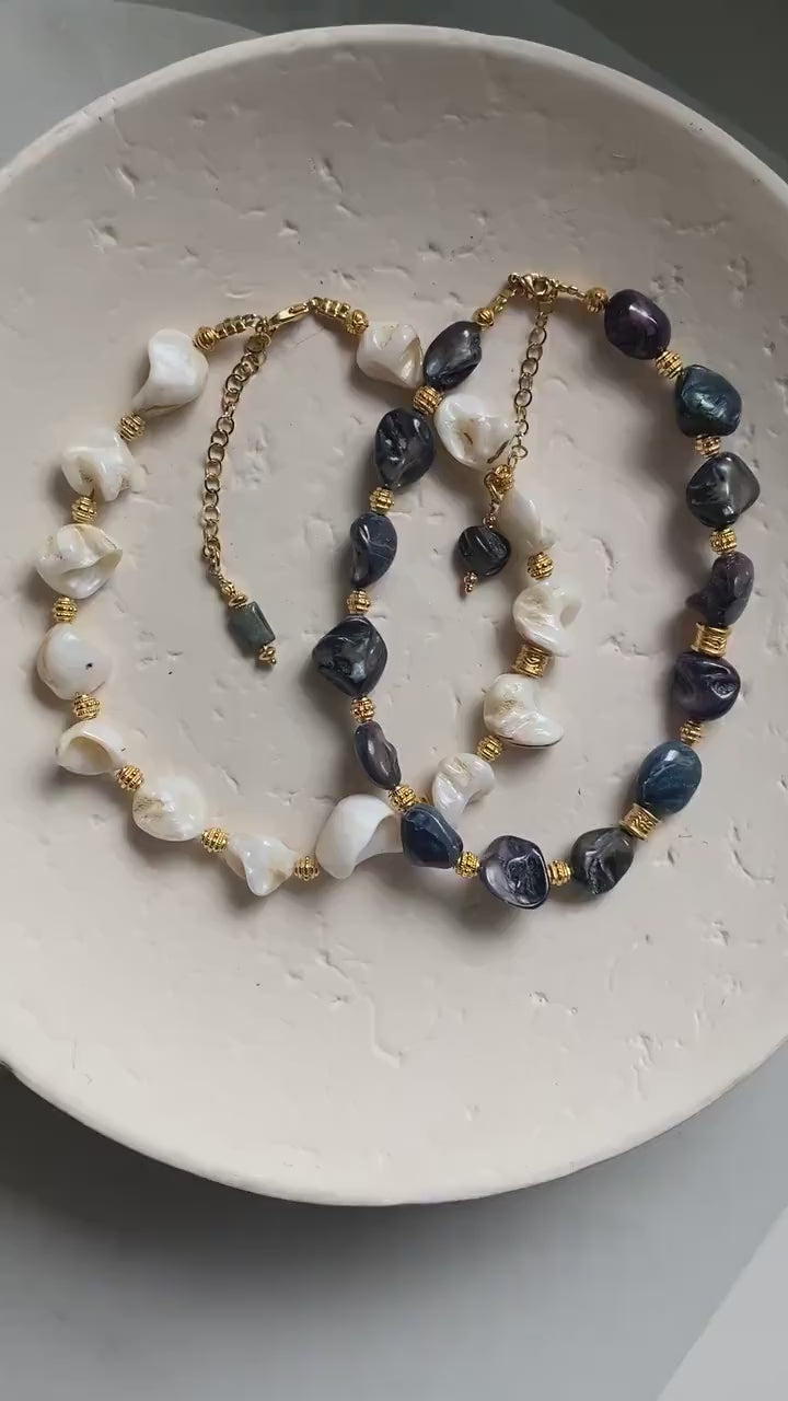 Necklace Big Shell Chunky Pearl Choker Statement necklace Oversized Gold white Summer Necklace Gift for her