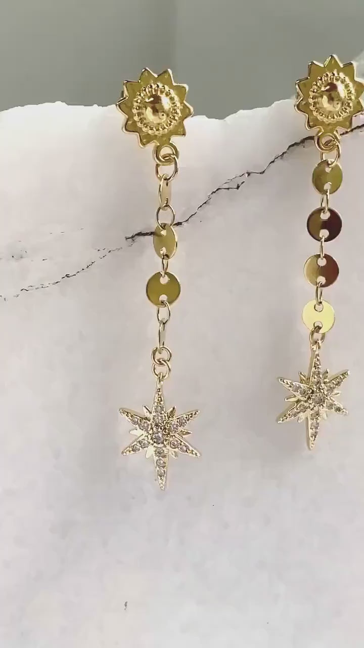 Cz NORTH STAR Chain Earrings