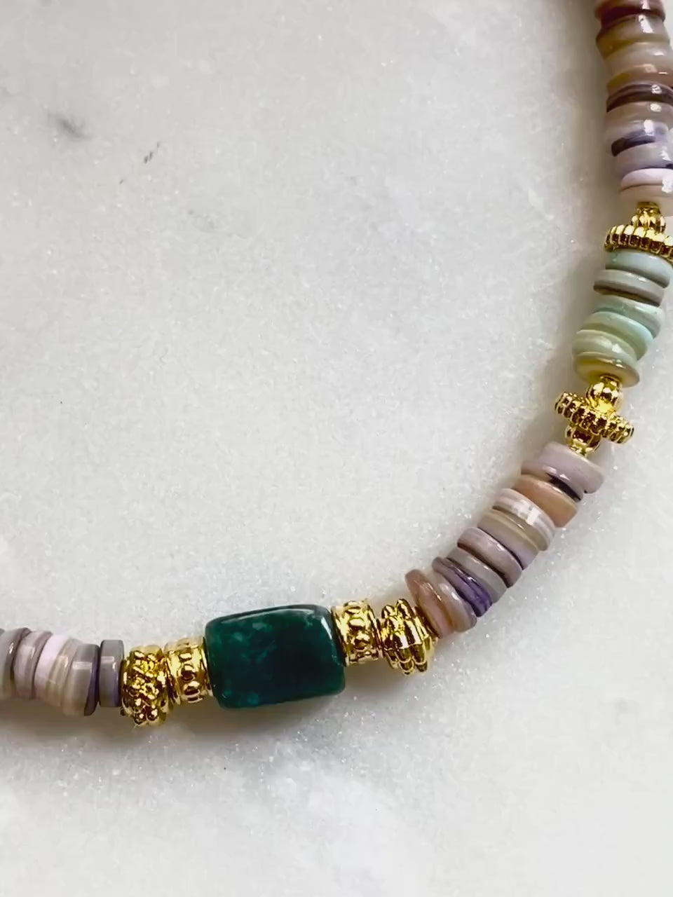 Heishi Necklace Shell Necklace Statement Boho Necklace Surfer Choker Serpentine Stone Necklace