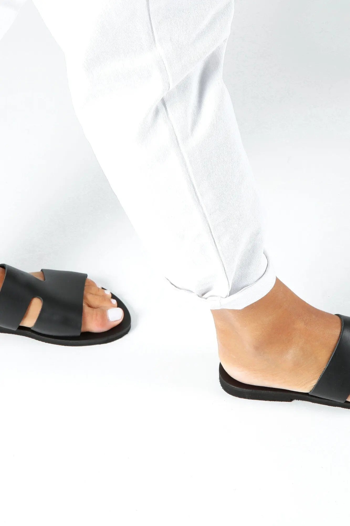 VOTSALO, Black Flat Sandals, Womens Greek Leather Sandals, Flat Slides Sandals, Handmade Summer Shoes