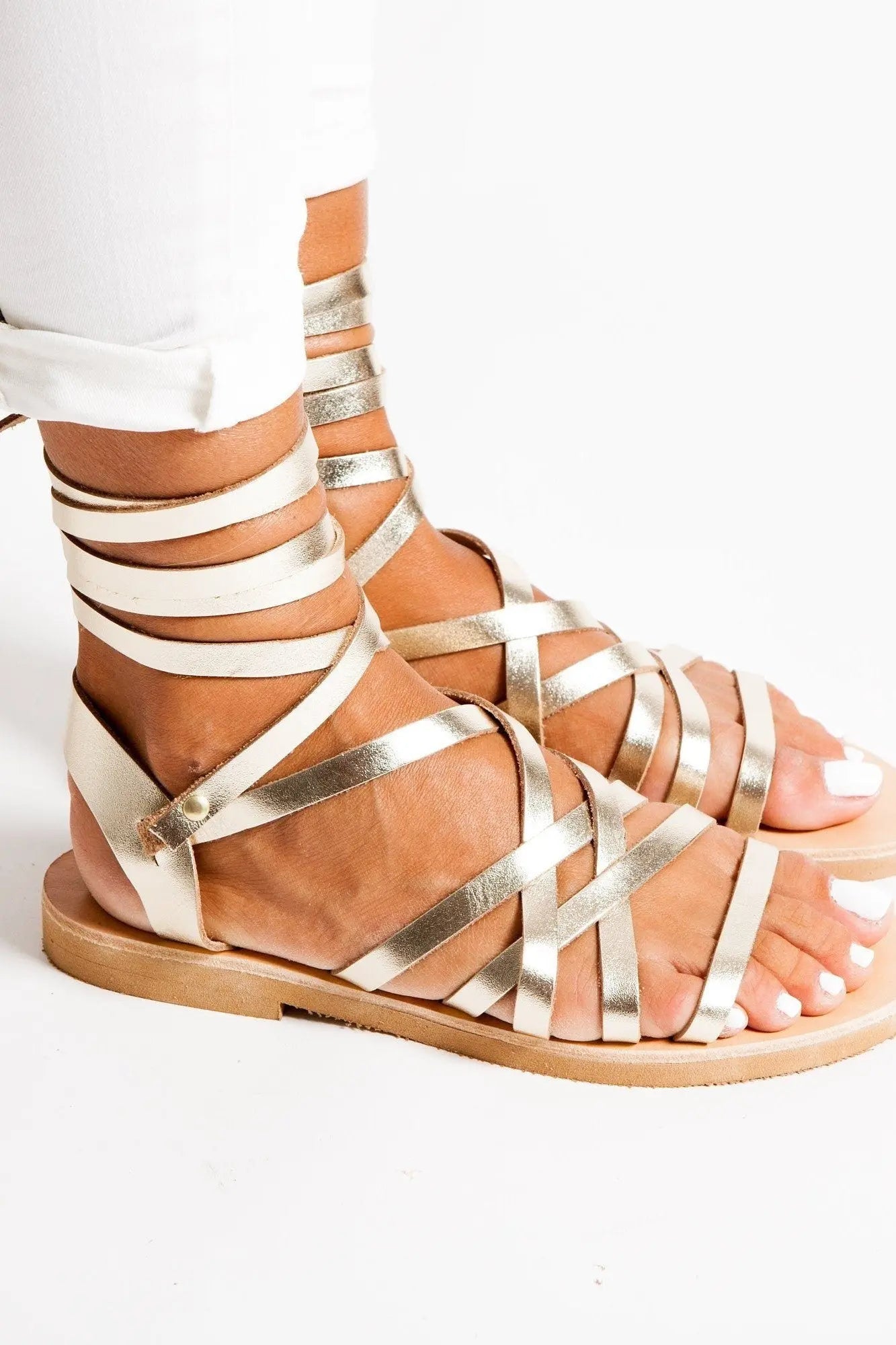 Gold Greek Leather Sandals Gladiator Sandals, Sandalias Griegas, Griechische Sandalen, Sandales Grecques Plates YPSI