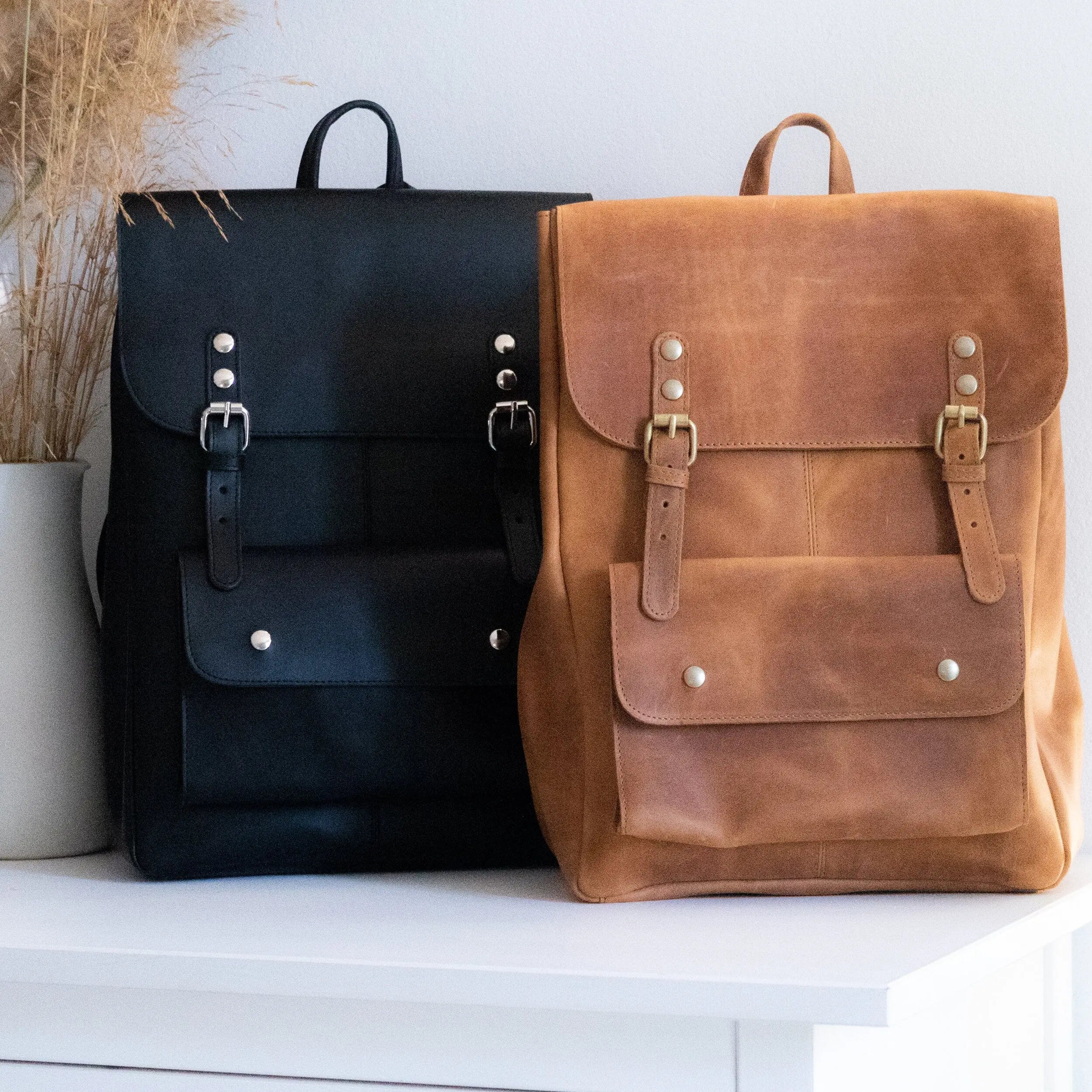 ALKION Mustard, Premium Leather Laptop Backpack, Work and Travel Backpack, Genuine Leather School Rucksack, Brown leather College bag