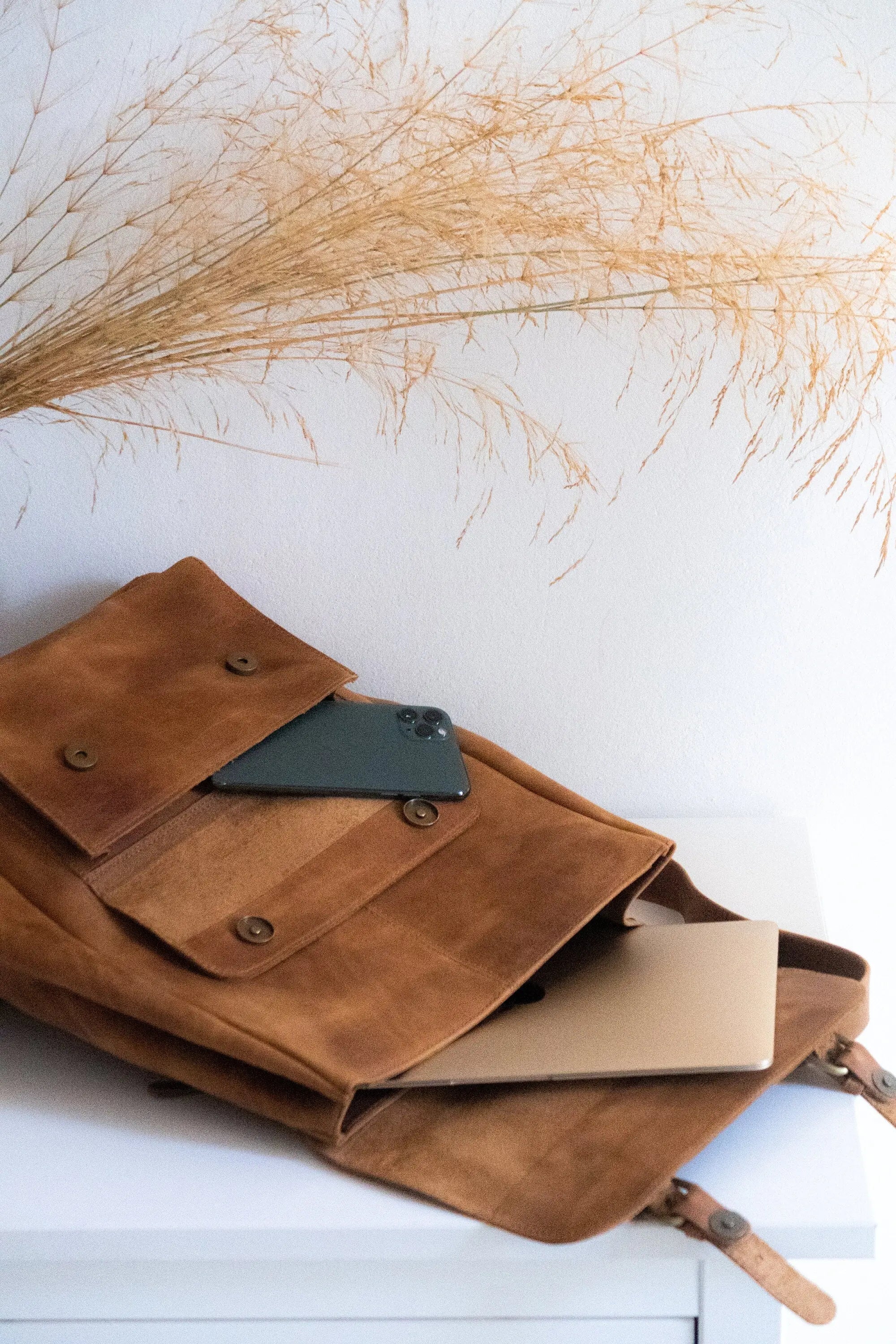 ALKION Mustard, Premium Leather Laptop Backpack, Work and Travel Backpack, Genuine Leather School Rucksack, Brown leather College bag