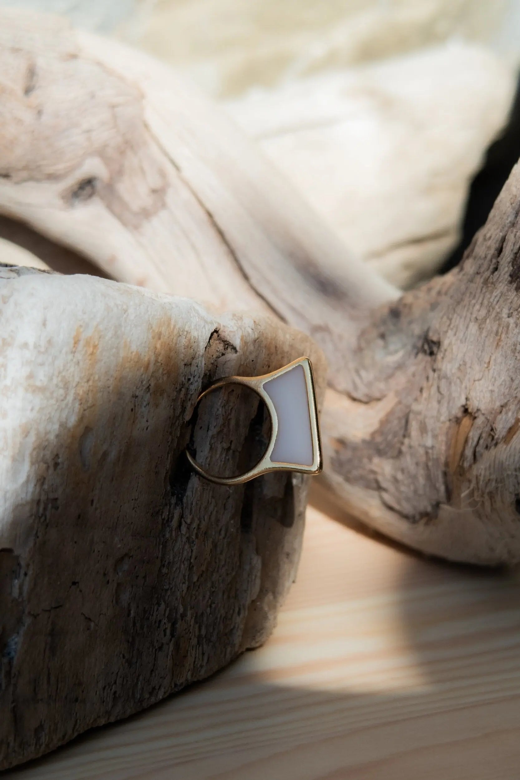 Geometric modern ring, Womens Gold ring, Thin glass ring, Black flat ring, White minimalist ring, Stacking Adjustable ring