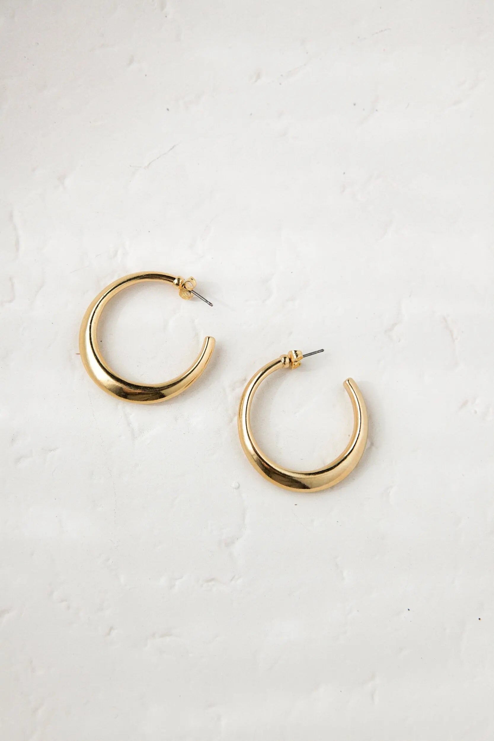 Minimalist 24k gold plated hoop earrings, gold thick hoops, hoop geometric earrings, Gypsy boho earrings, Titanium pin