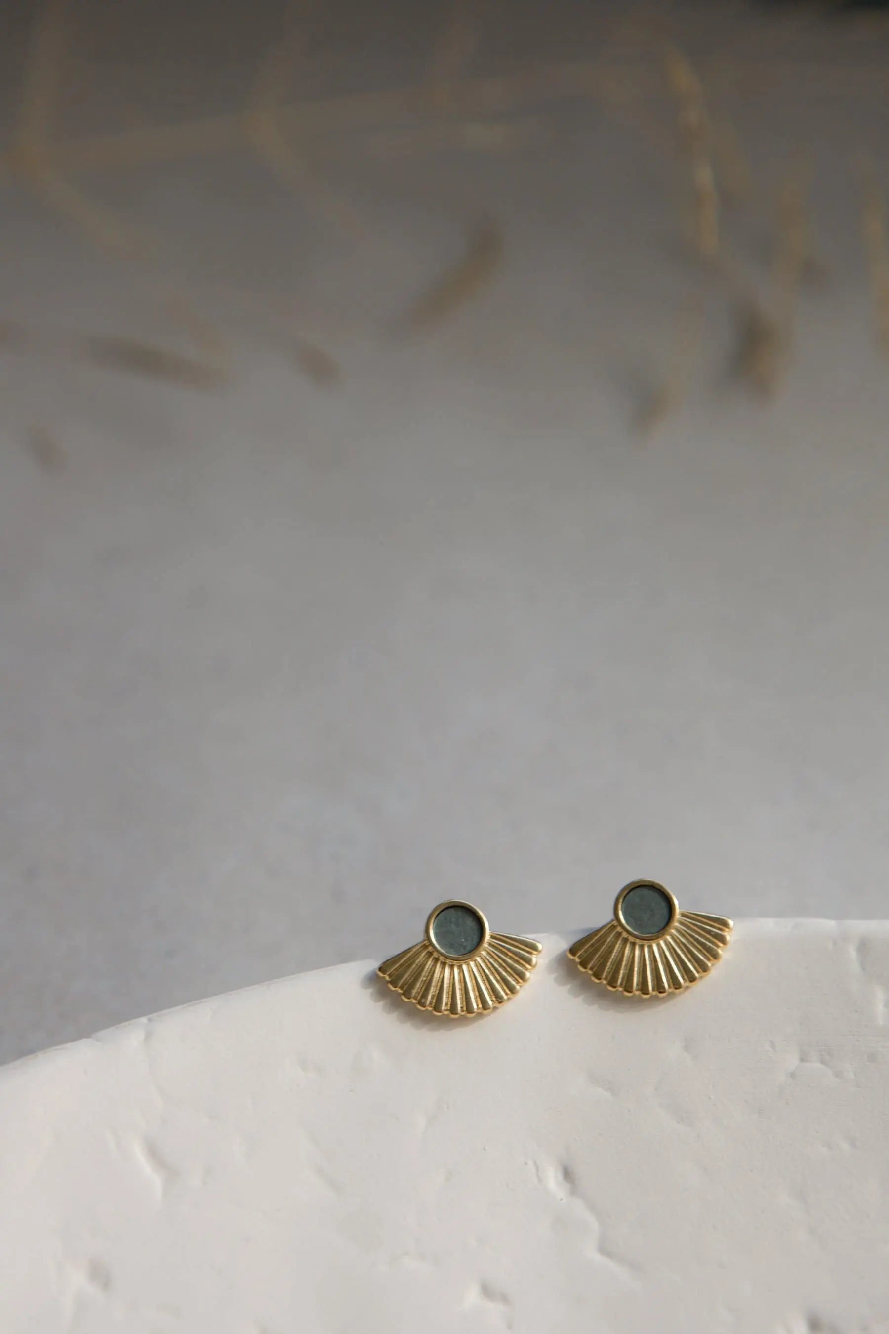 Ethnic stud earrings Cute Earrings with Grey resin, Ancient Greek earrings, Gold Tribal earrings, Titanium pin earrings