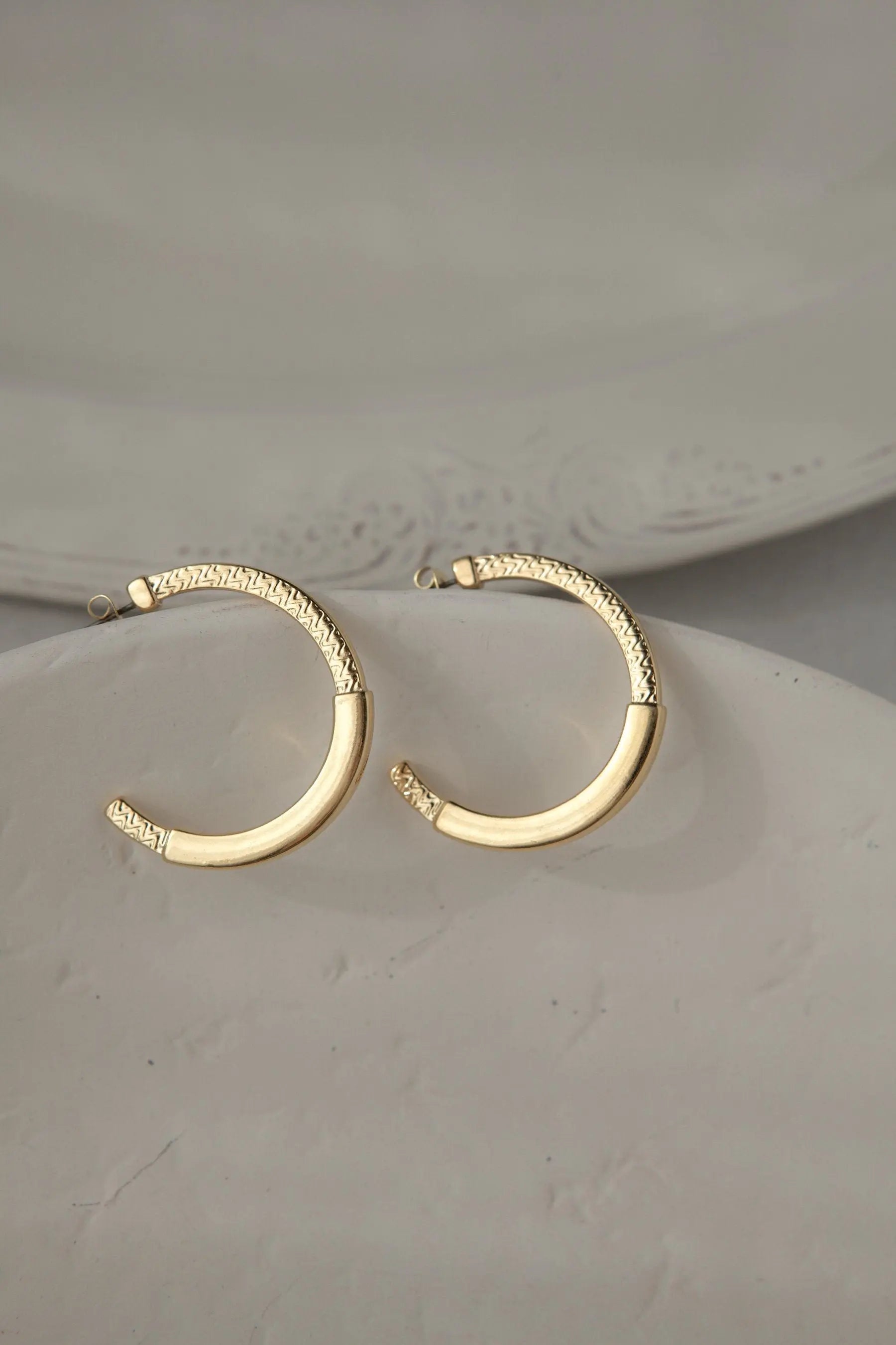 24 k gold filled hoops with tribal pattern, Minimalist hoop earrings, Thick flat hoops, Bohemian Chic Gold Gypsy