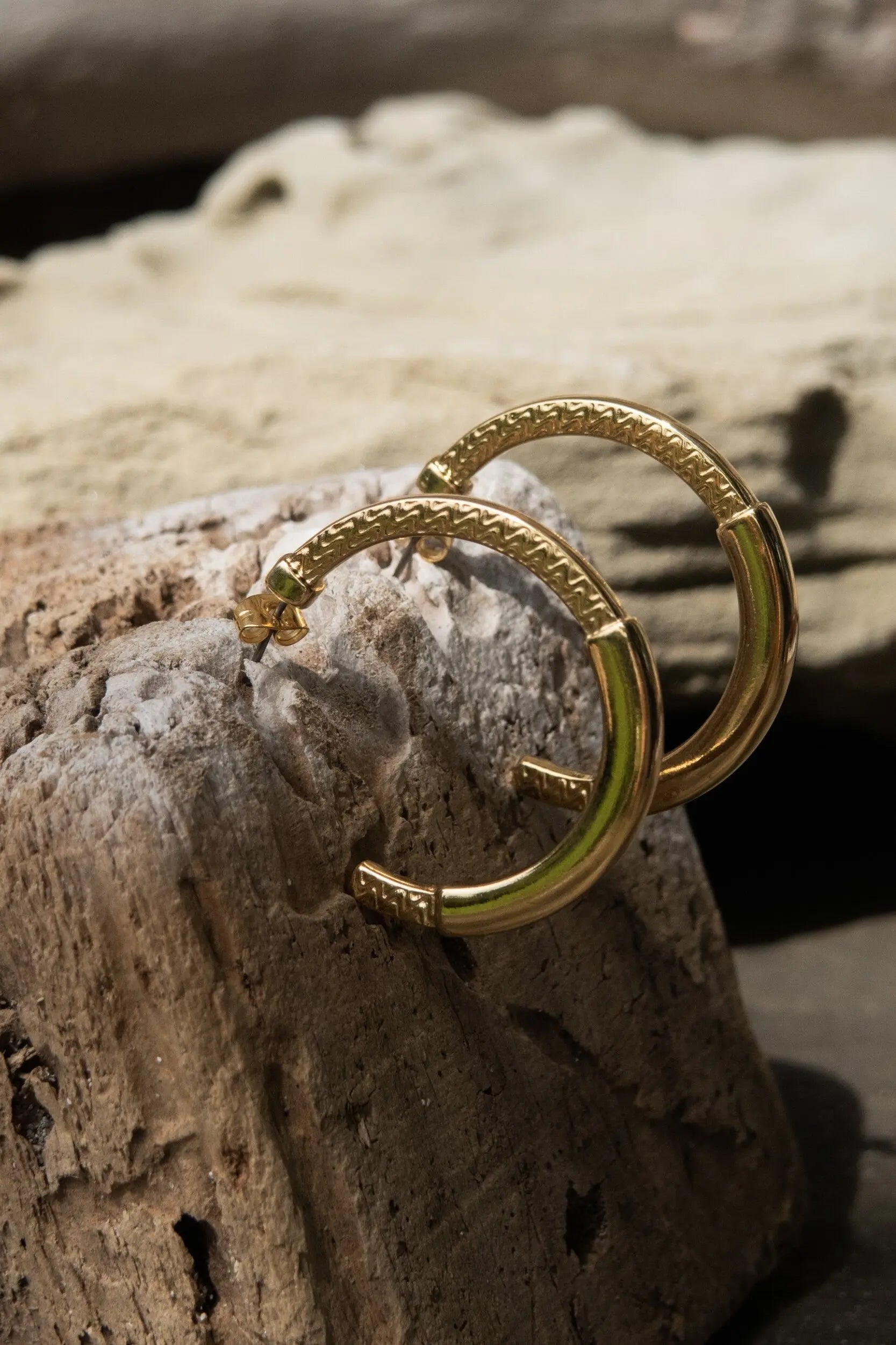 24 k gold filled hoops with tribal pattern, Minimalist hoop earrings, Thick flat hoops, Bohemian Chic Gold Gypsy