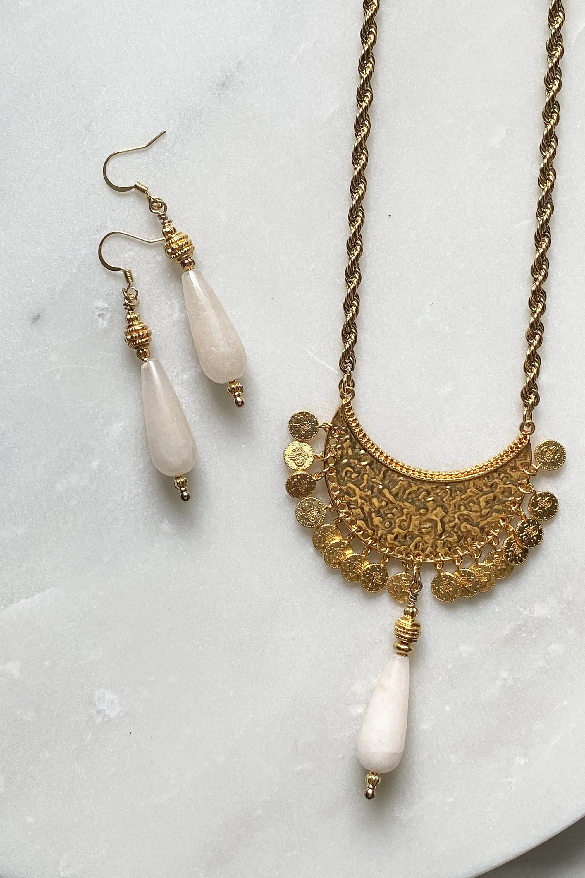 Ethnic coin Necklace with Jade Pendant, Collier femme artisanal, Boho Tribal Necklace, Jade gemstone necklace, Mothers day gift