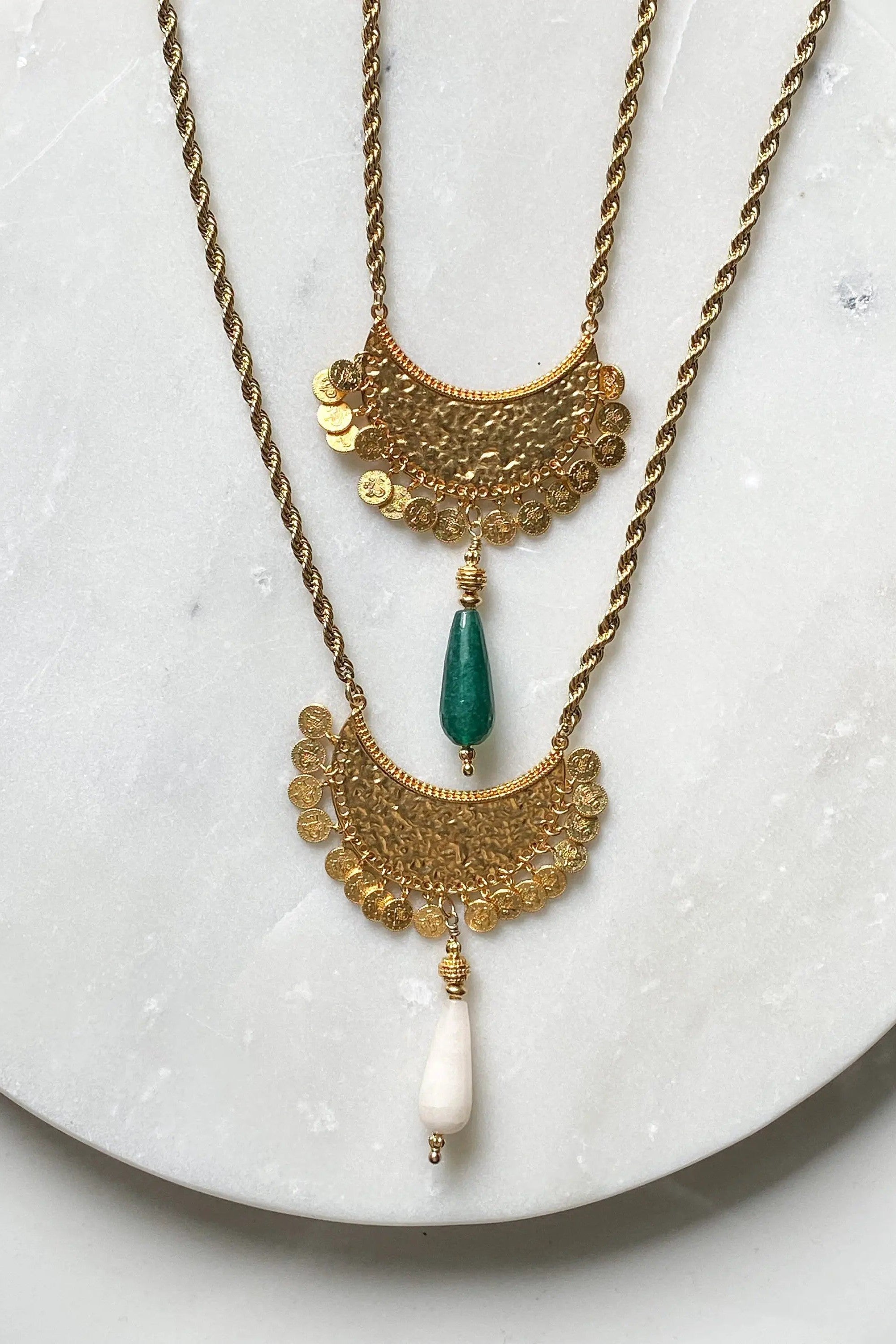 Ethnic coin Necklace with Jade Pendant, Collier femme artisanal, Boho Tribal Necklace, Jade gemstone necklace, Mothers day gift