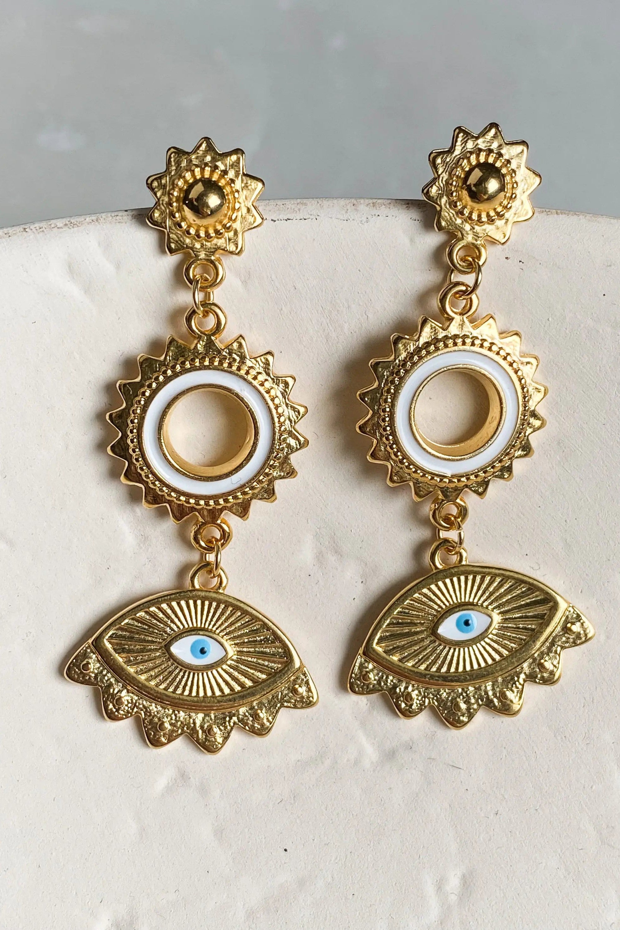 PYTHIA Statement Evil eye earrings, Sun drop Earrings, Gold gypsy earring, Bijoux ethniques et boheme, Boho chic Ohrringe