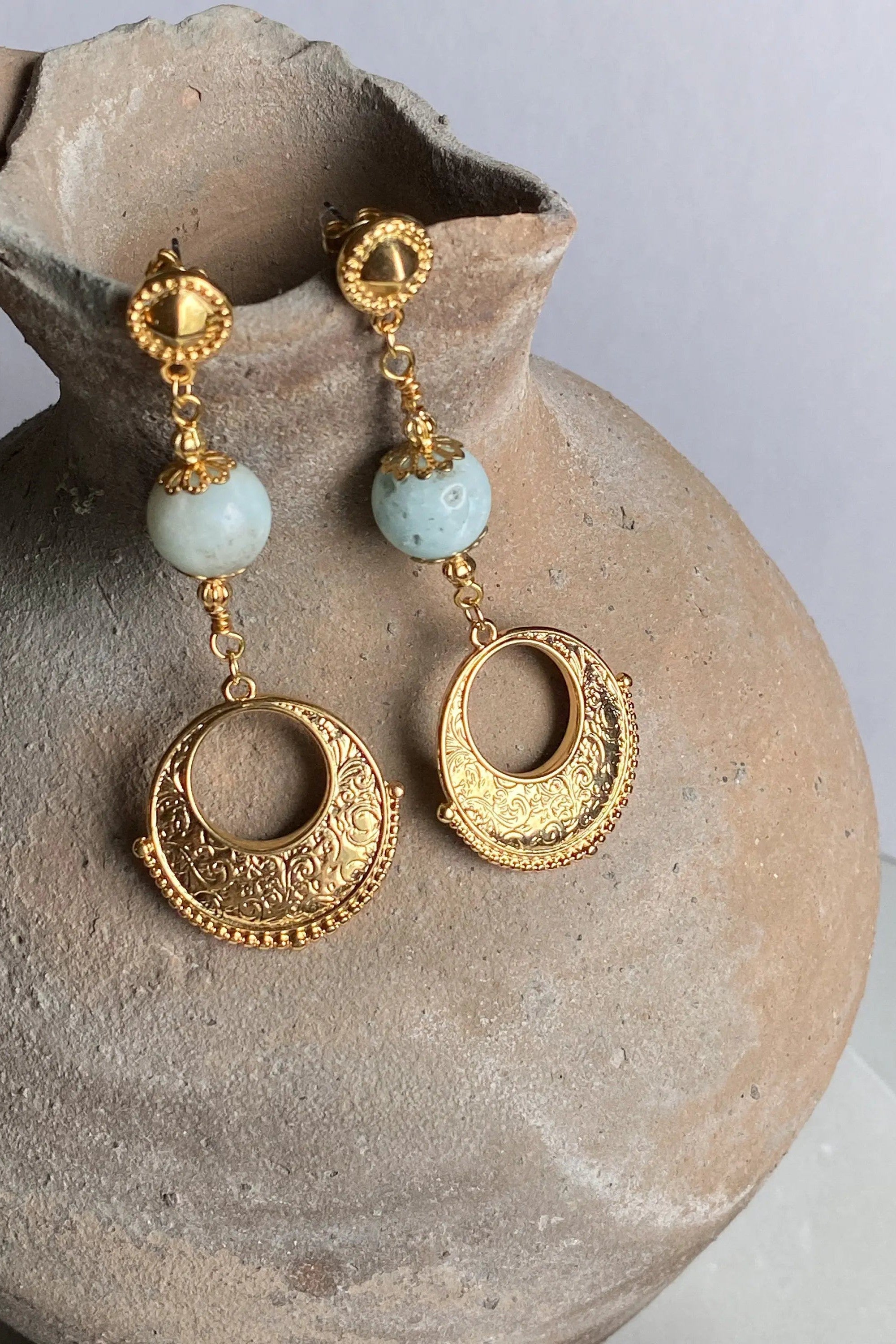 Gypsy gold Earrings, Amazonite dangle earrings, Statement Earrings, Cute drop earrings, Tribal and boho earrings