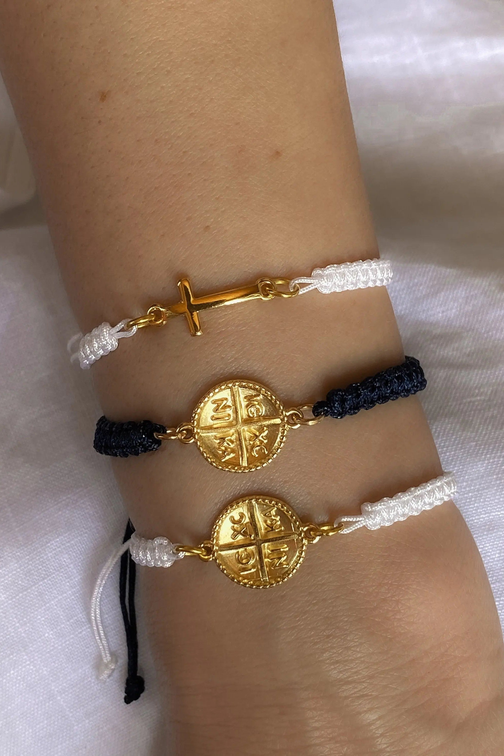 Macrame cross bracelet, Braided Religious Bracelet, First Communion gift, Byzantine motif