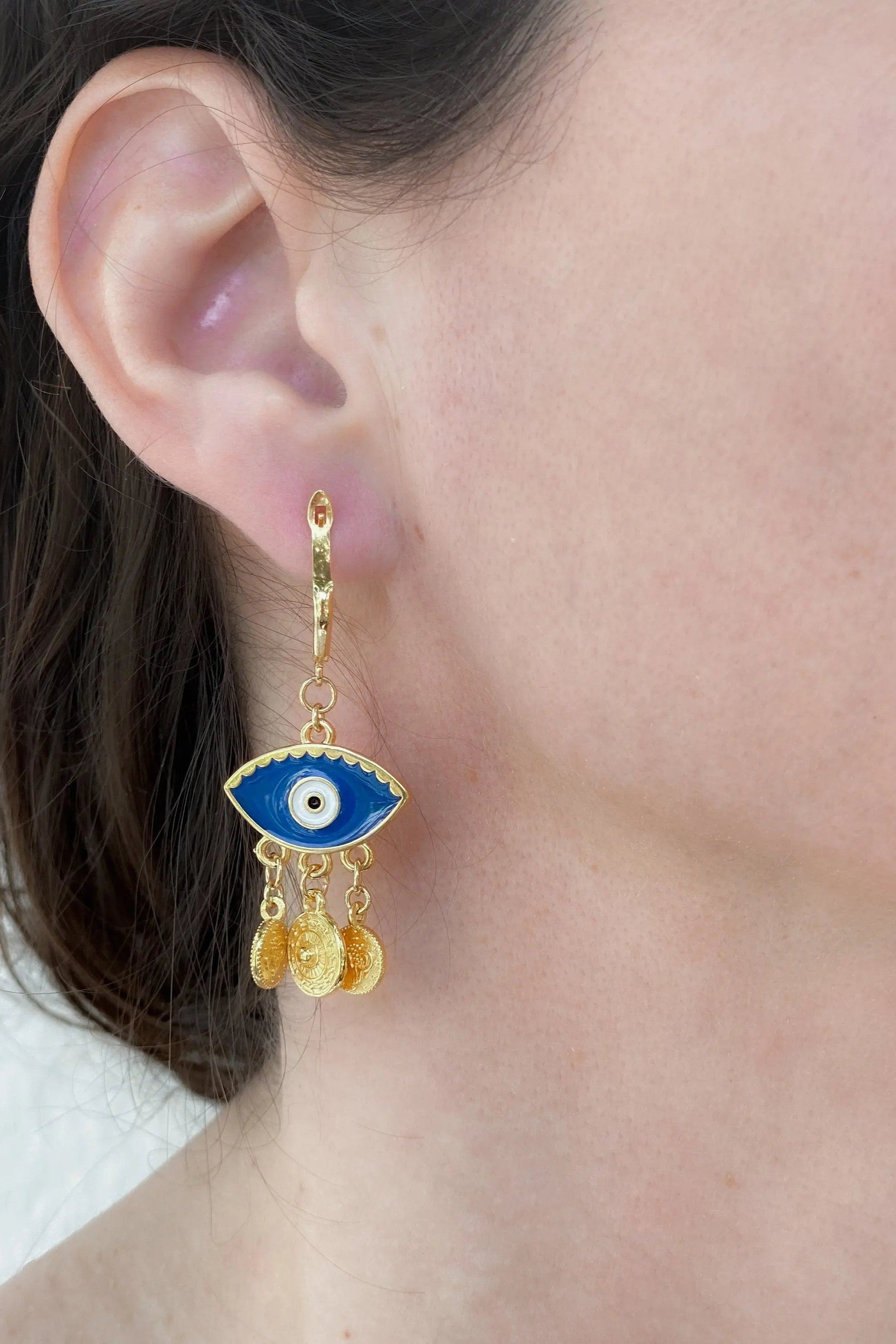 Gold evil eye earrings, Bohemian Coin Earrings, Cute dangle resin Earrings, Evil eye jewelry, Bridesmaid gift