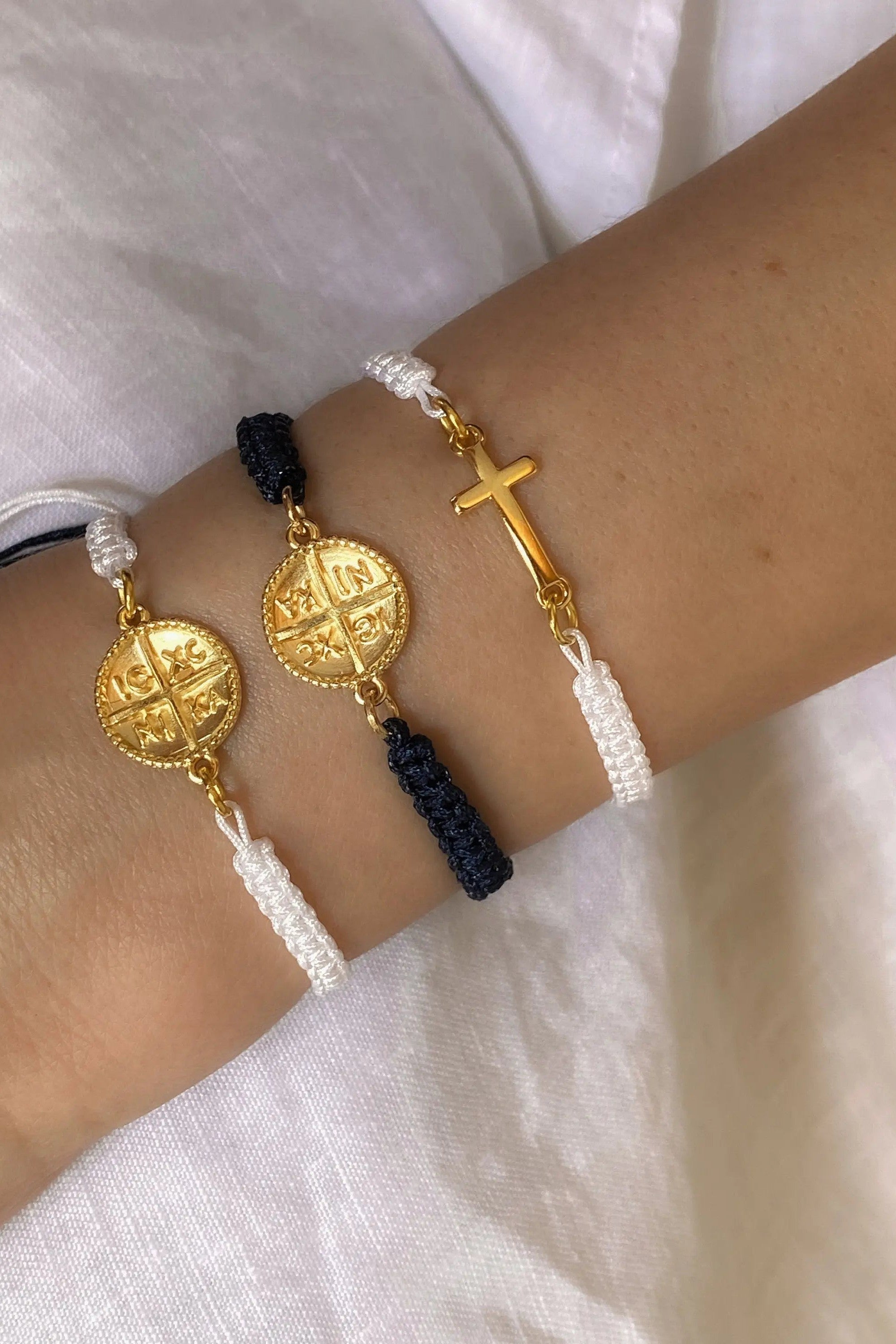 Macrame cross bracelet, Braided Religious Bracelet, First Communion gift, Byzantine motif