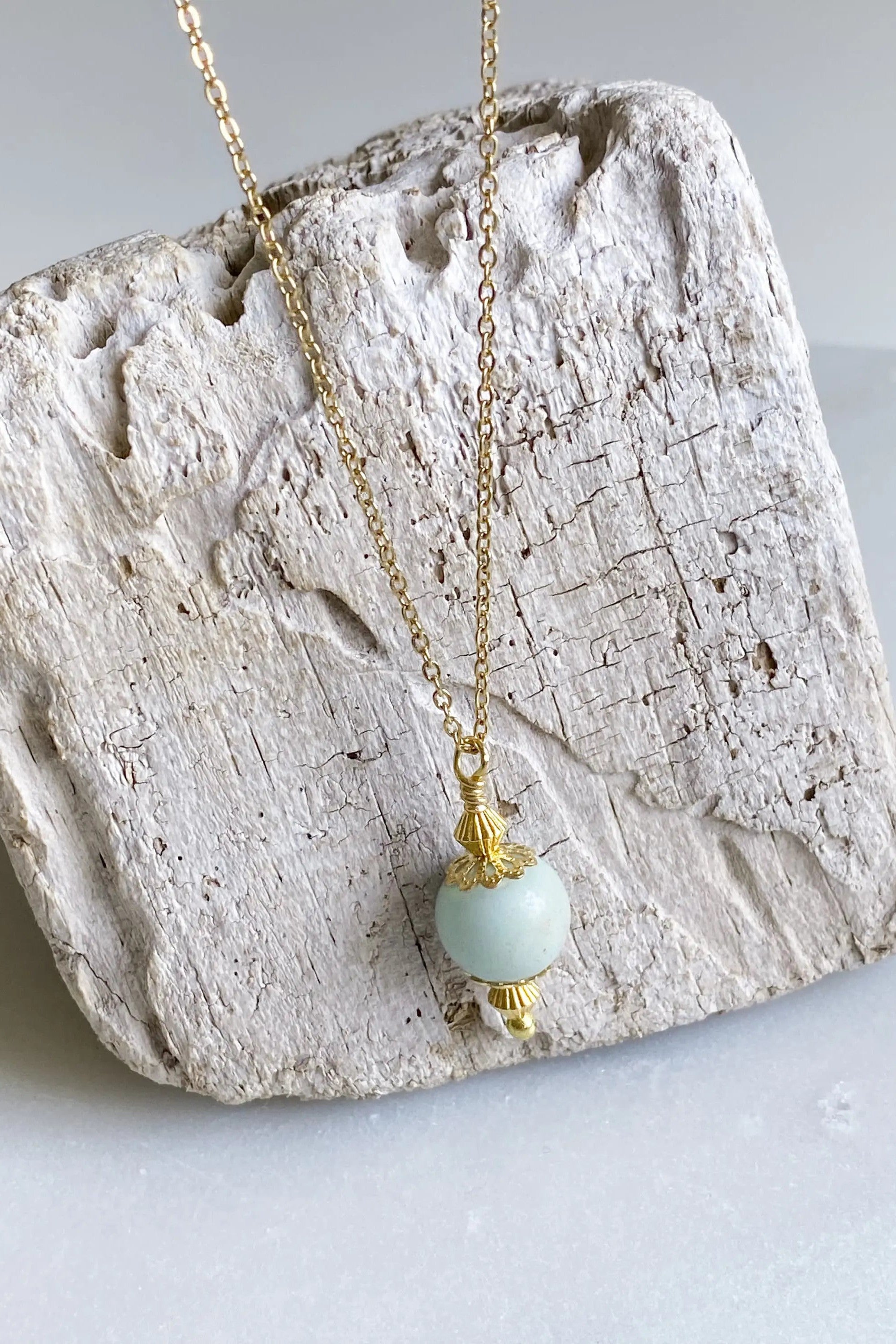 MYRINA Pearl charm pendant, Thin Gold chain necklace with gem charm, Chain with Amazonite, Agate, Dainty boho necklace, Collier pierre femme
