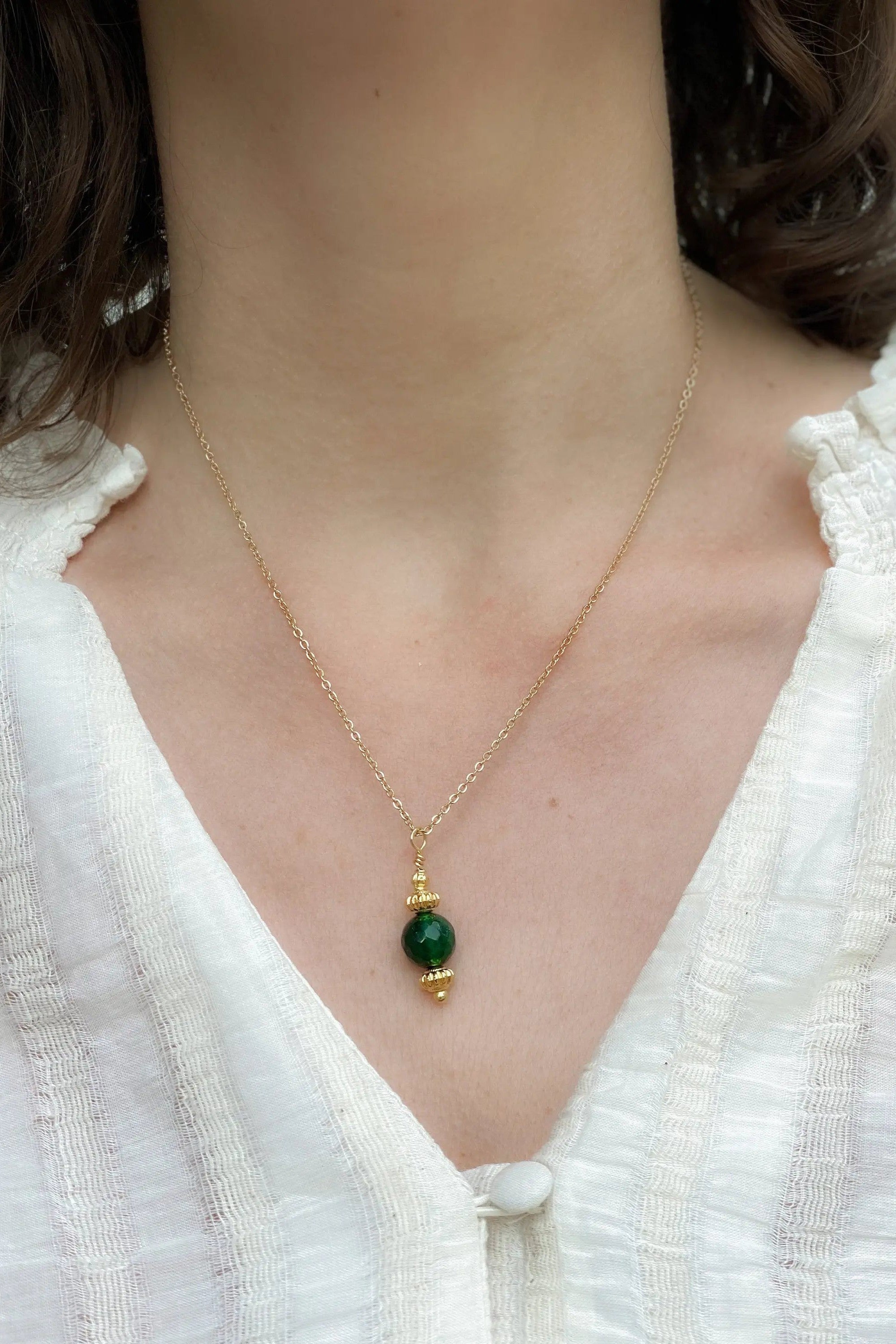 MYRINA Pearl charm pendant, Thin Gold chain necklace with gem charm, Chain with Amazonite, Agate, Dainty boho necklace, Collier pierre femme