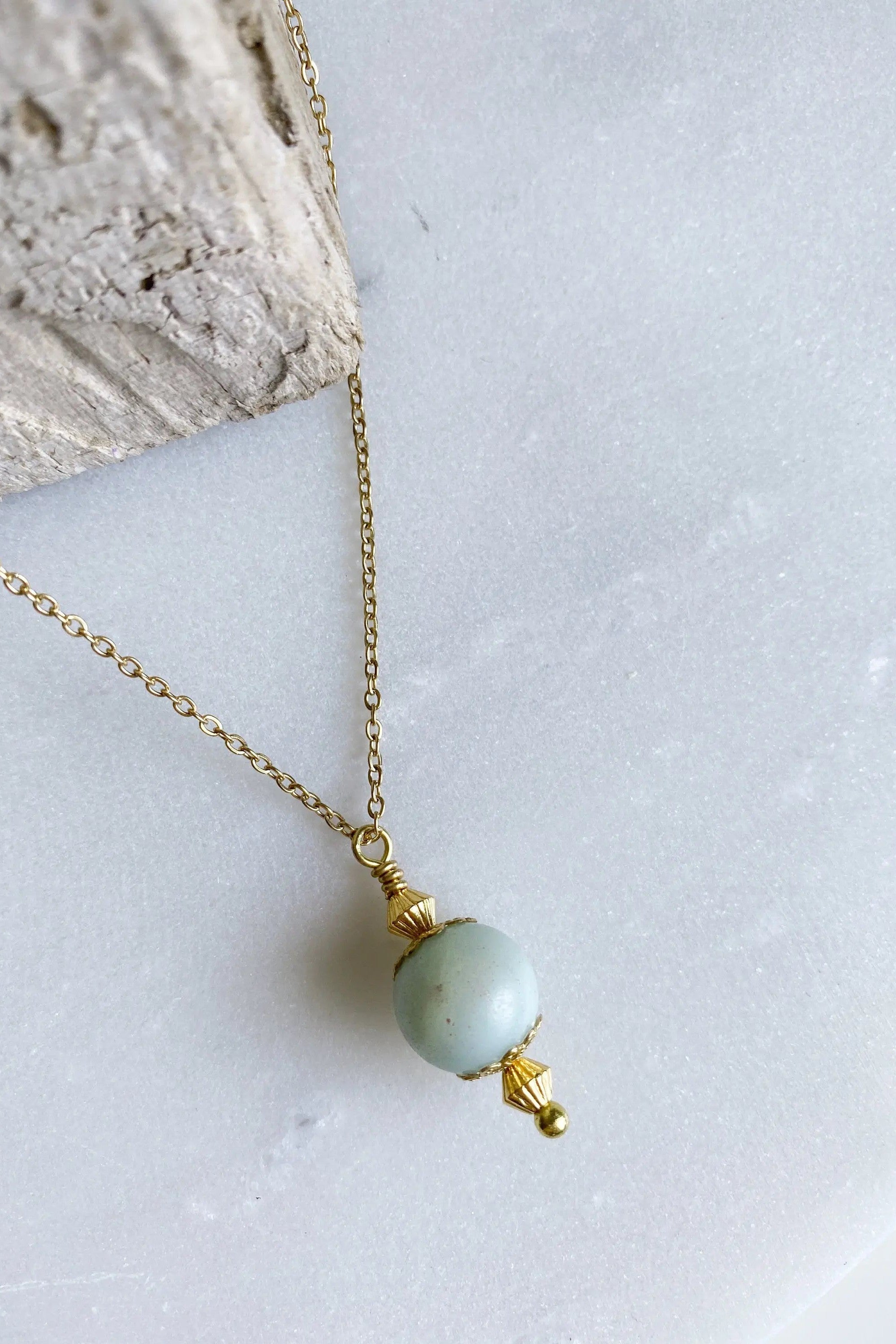 MYRINA Pearl charm pendant, Thin Gold chain necklace with gem charm, Chain with Amazonite, Agate, Dainty boho necklace, Collier pierre femme