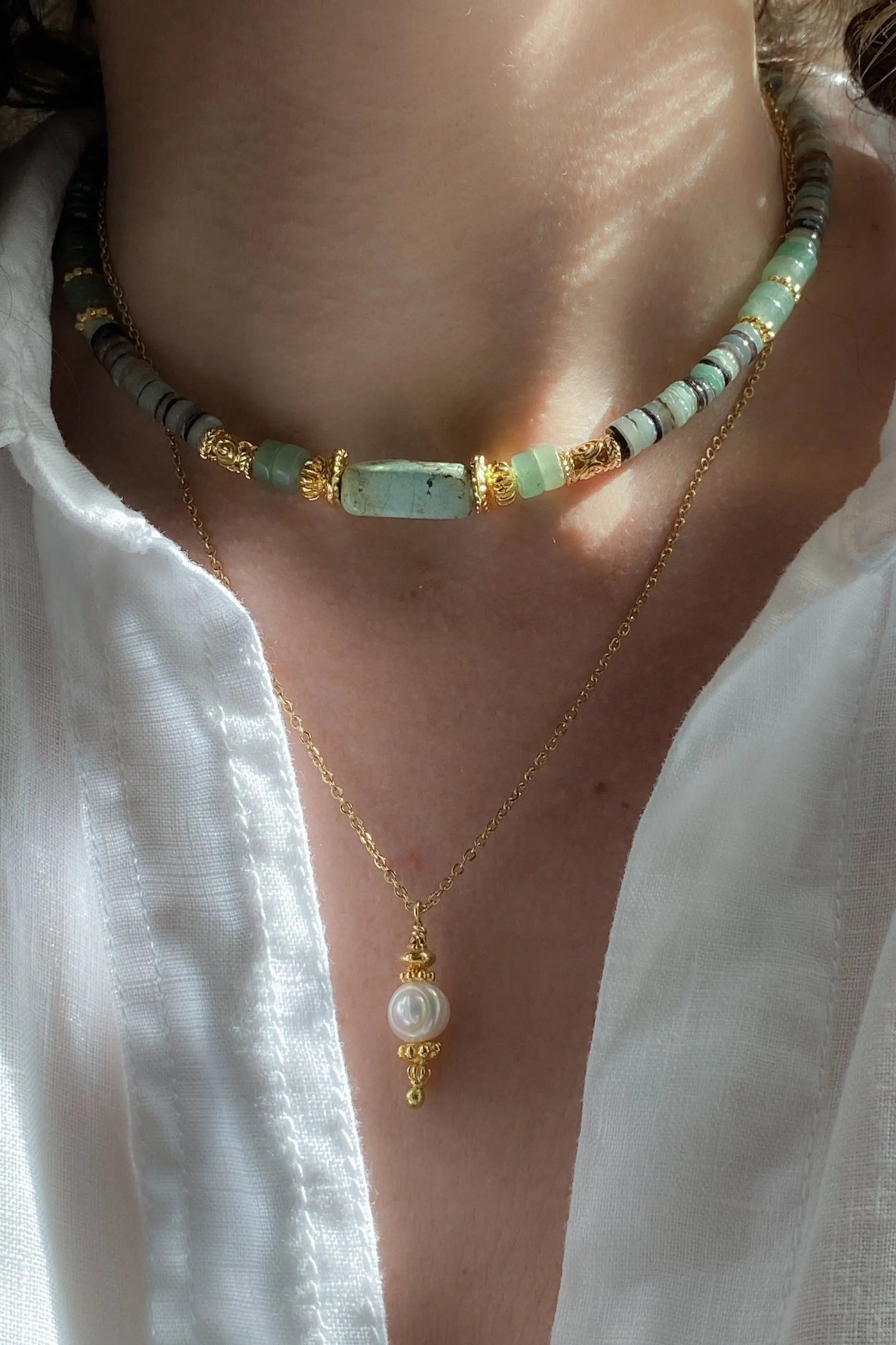 Heishi Necklace Aventurine Shell Necklace Statement Boho Necklace Surfer Choker African Stone Necklace