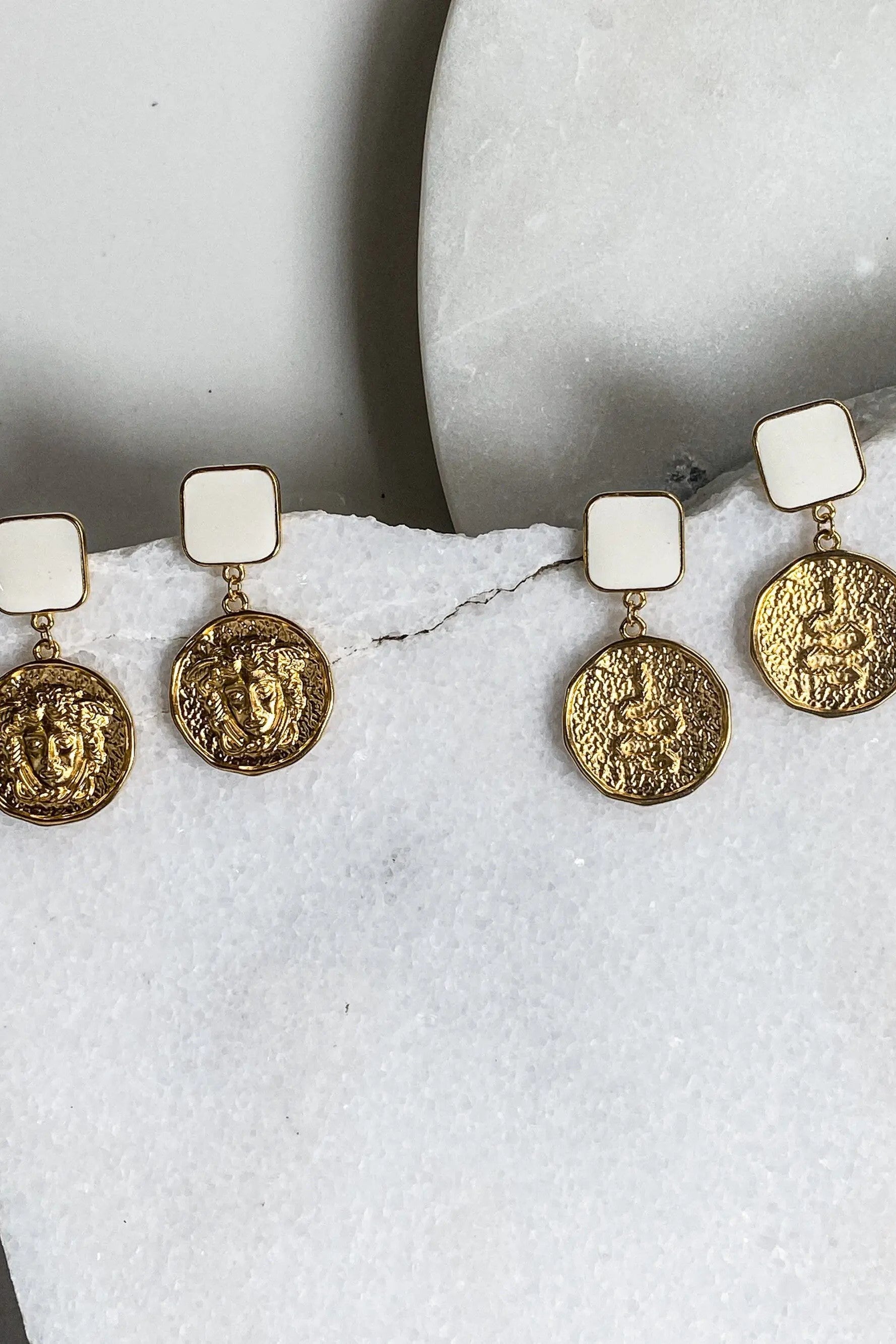 MEDUSA Gold Coin Earrings, Statement Boho chic Earrings, Chunky Gypsy earrings, Ancient Greek Style Earrings