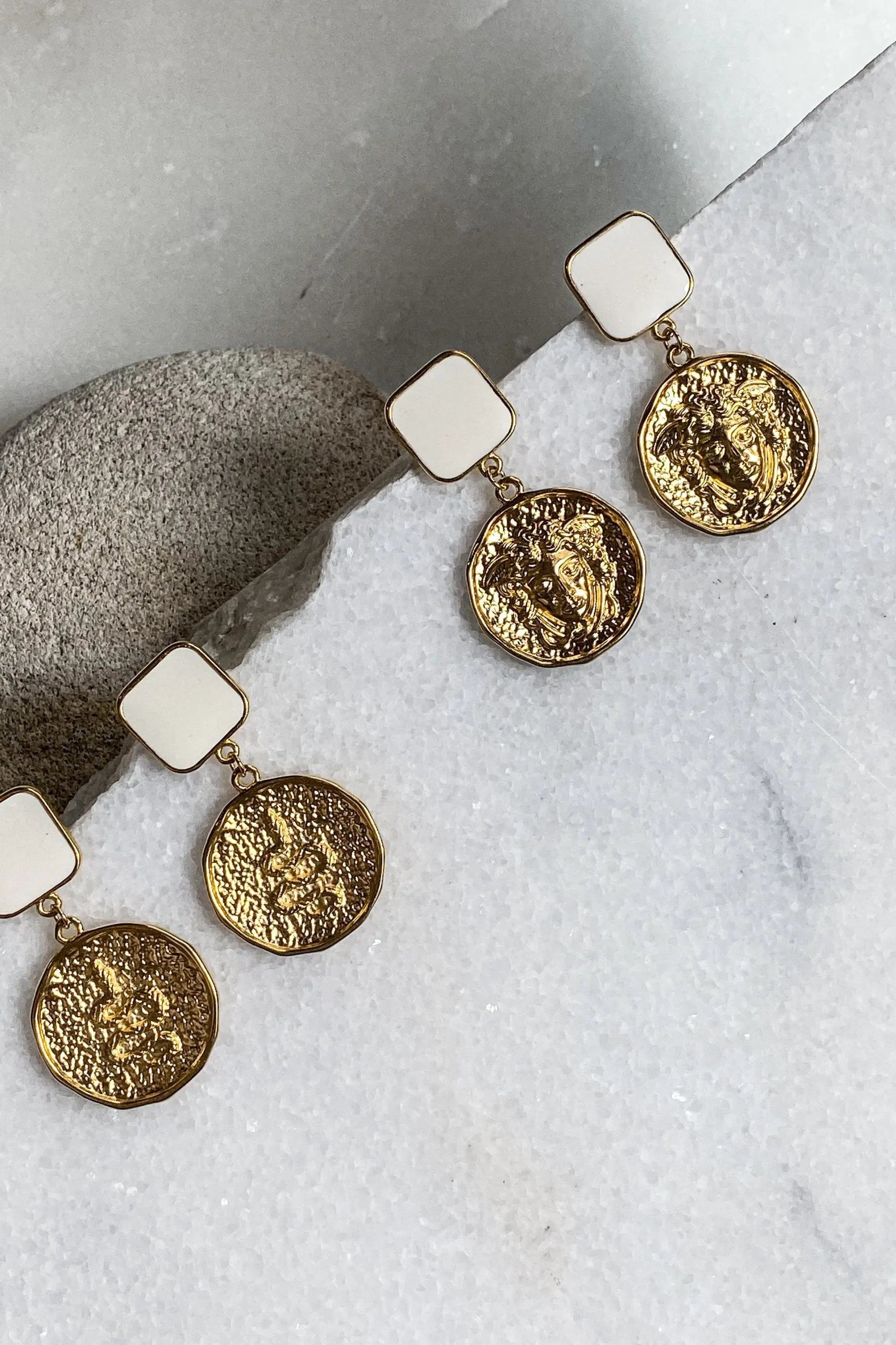 SNAKE Gold Coin Earrings, Chunky Gypsy earrings, Ancient Style Earrings, Statement Boho chic Earrings